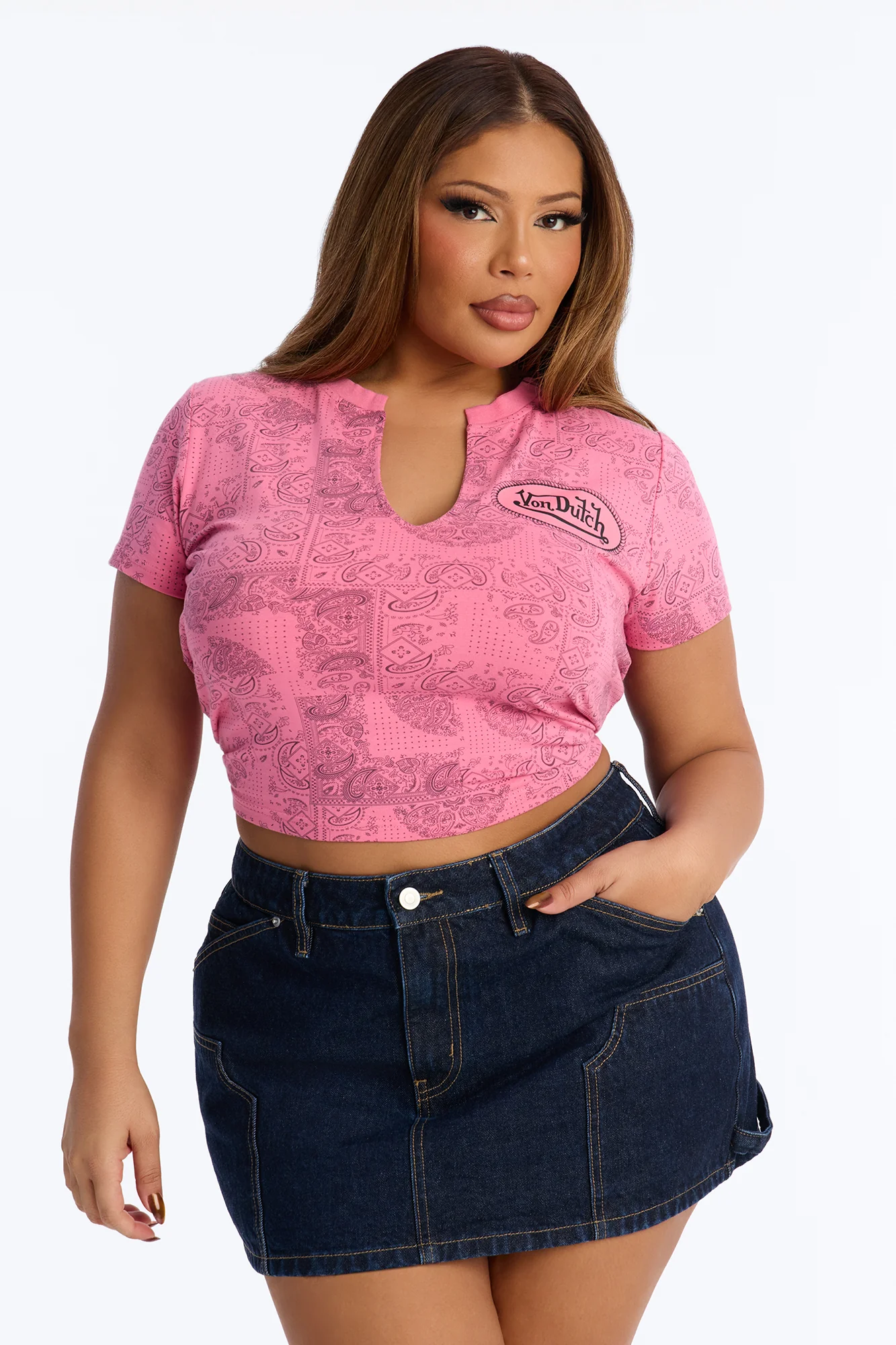 Von Dutch Paisley Baby Tee - Pink - Image 5