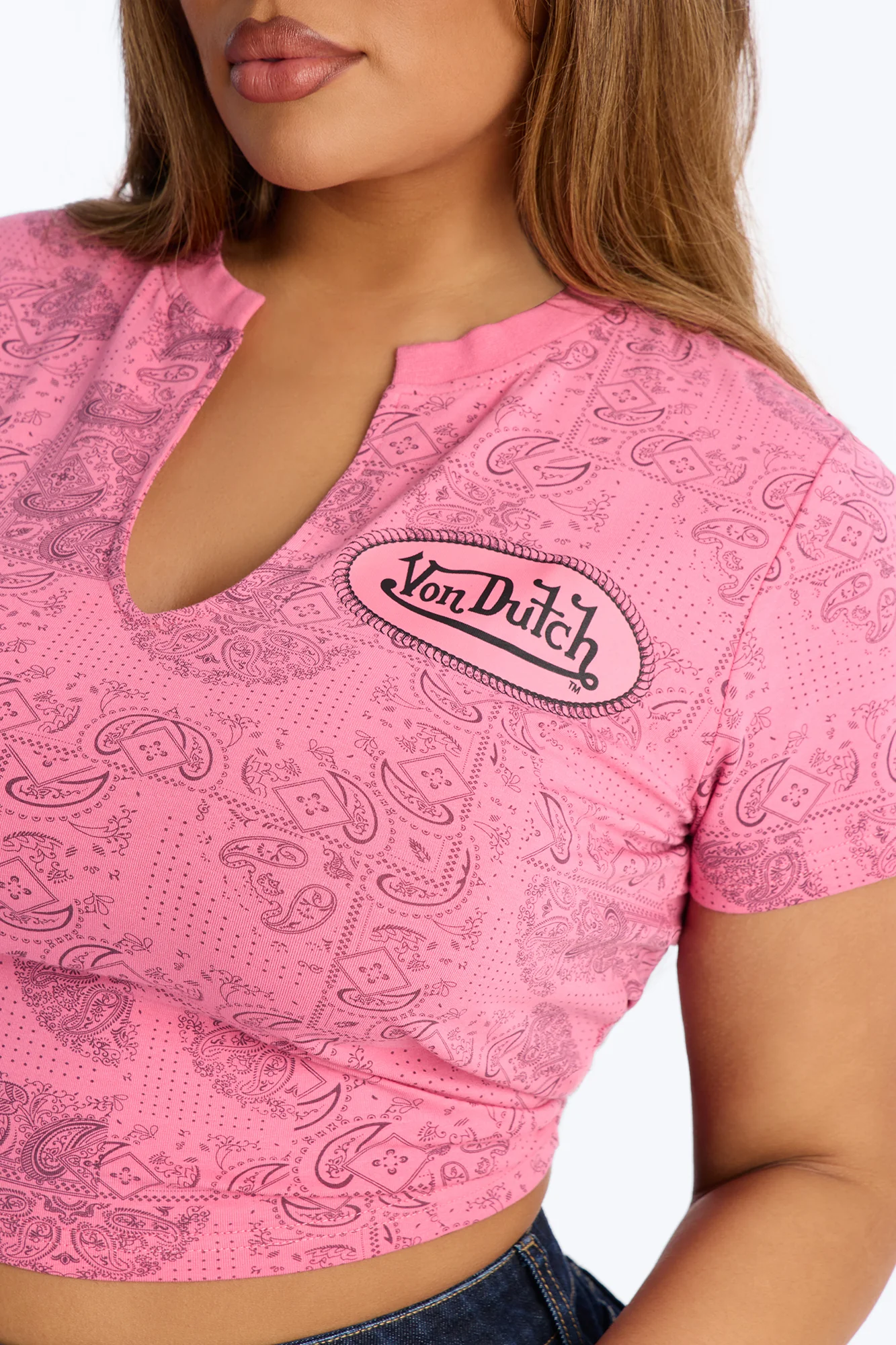 Von Dutch Paisley Baby Tee - Pink - Image 7