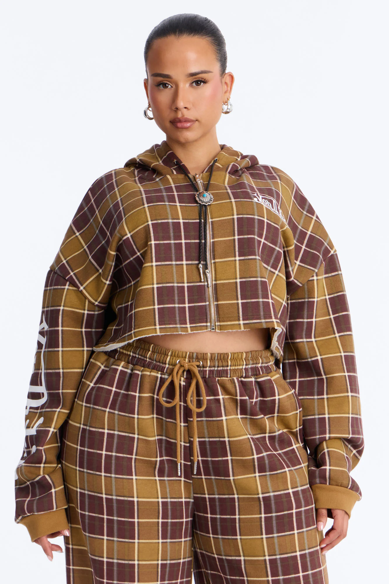 Von Dutch Plaid Western Spirit Zip Up Sweatshirt - Brown Combo - Image 5