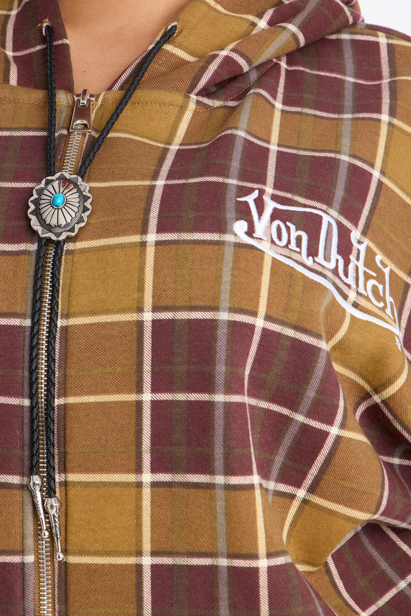 Von Dutch Plaid Western Spirit Zip Up Sweatshirt - Brown Combo - Image 7
