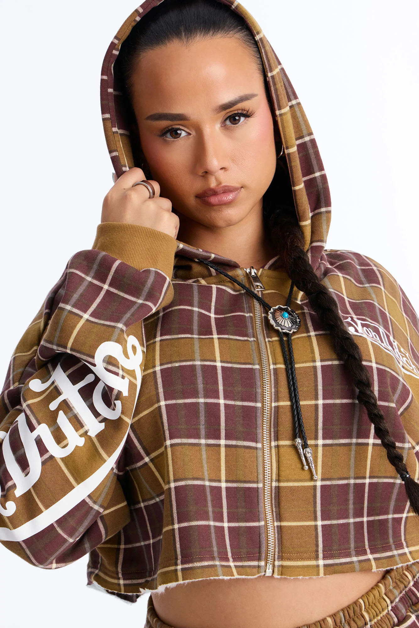 Von Dutch Plaid Western Spirit Zip Up Sweatshirt - Brown Combo - Image 8