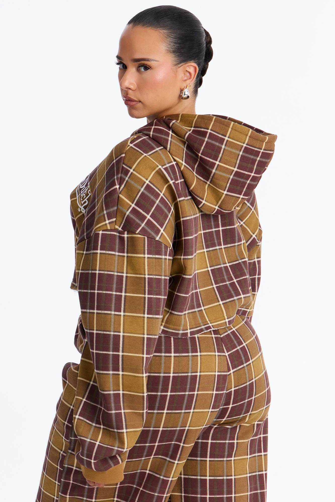 Von Dutch Plaid Western Spirit Zip Up Sweatshirt - Brown Combo - Image 9