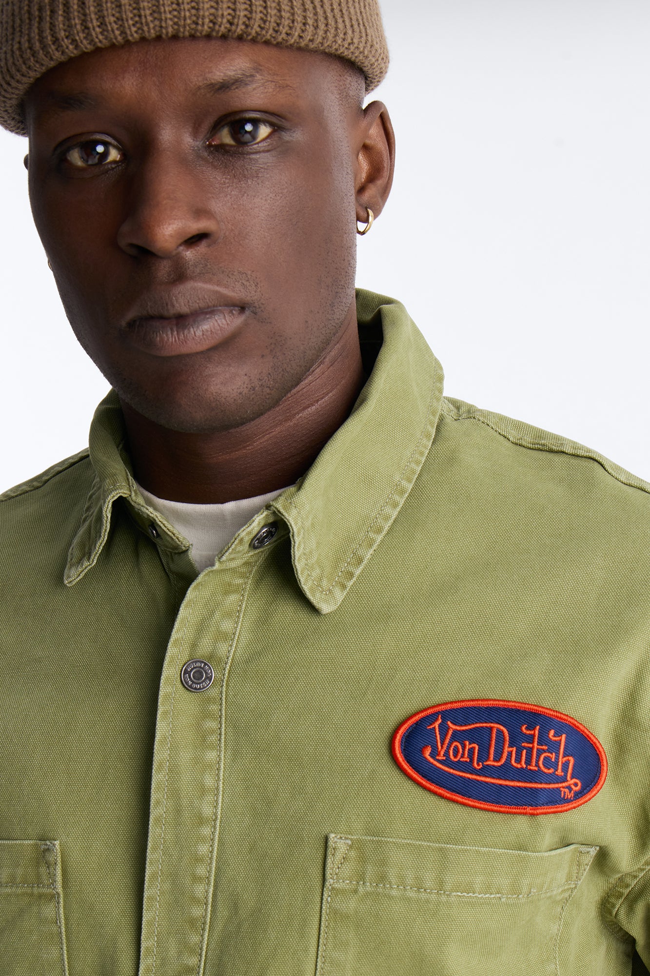 Von Dutch Reapers Denim Button Up Shirt - Olive - Image 3
