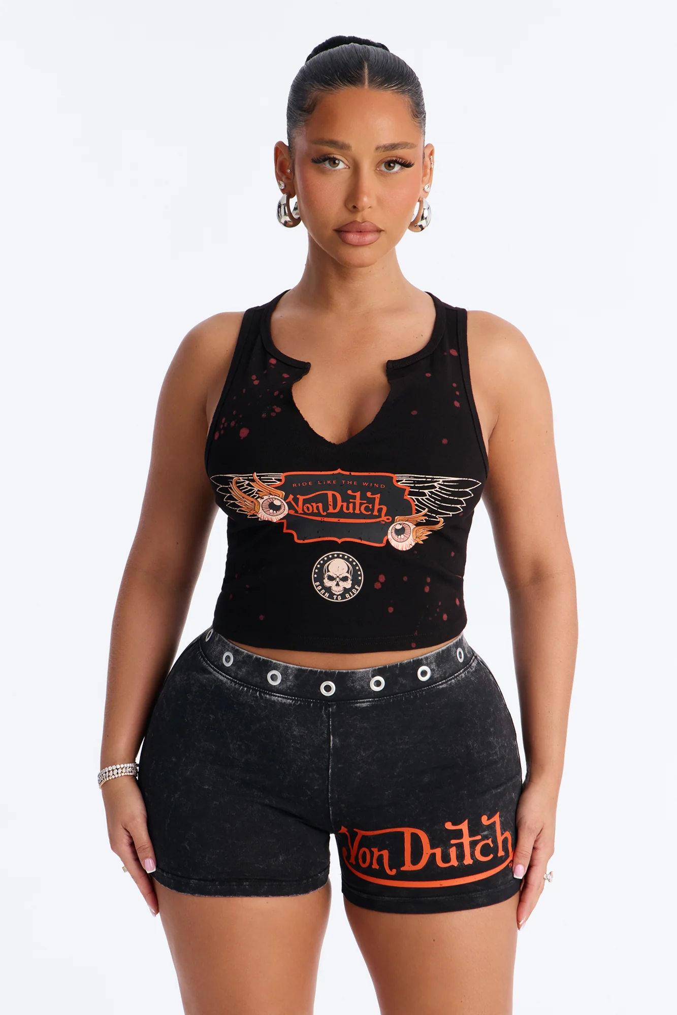 Von Dutch Rocker Bleach Notch Neck Tank - Black Wash