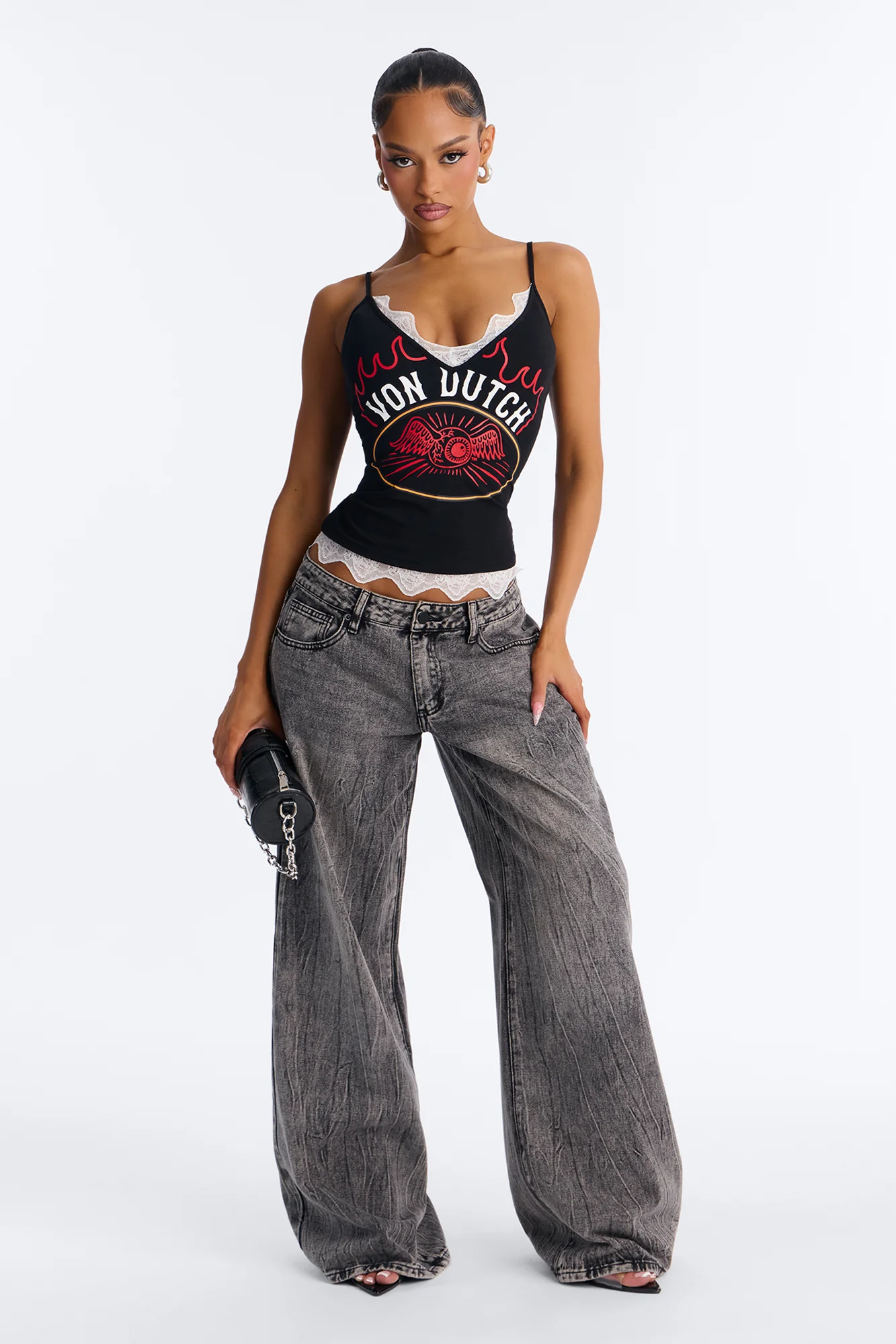 Von Dutch Rocker Flames Lace Tank - Black - Image 3