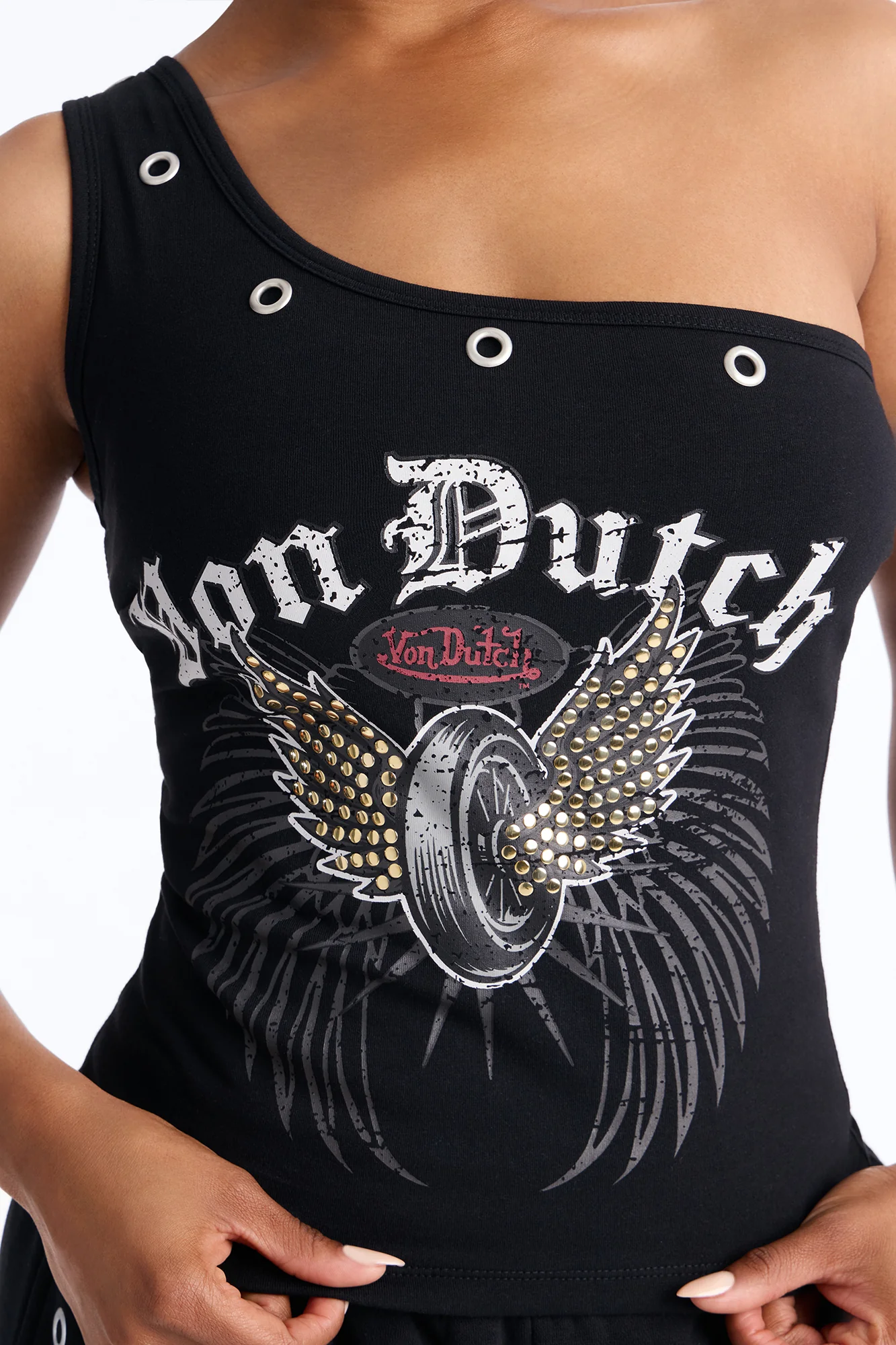 Von Dutch Rocker One Shoulder Tank Top - Black - Image 3