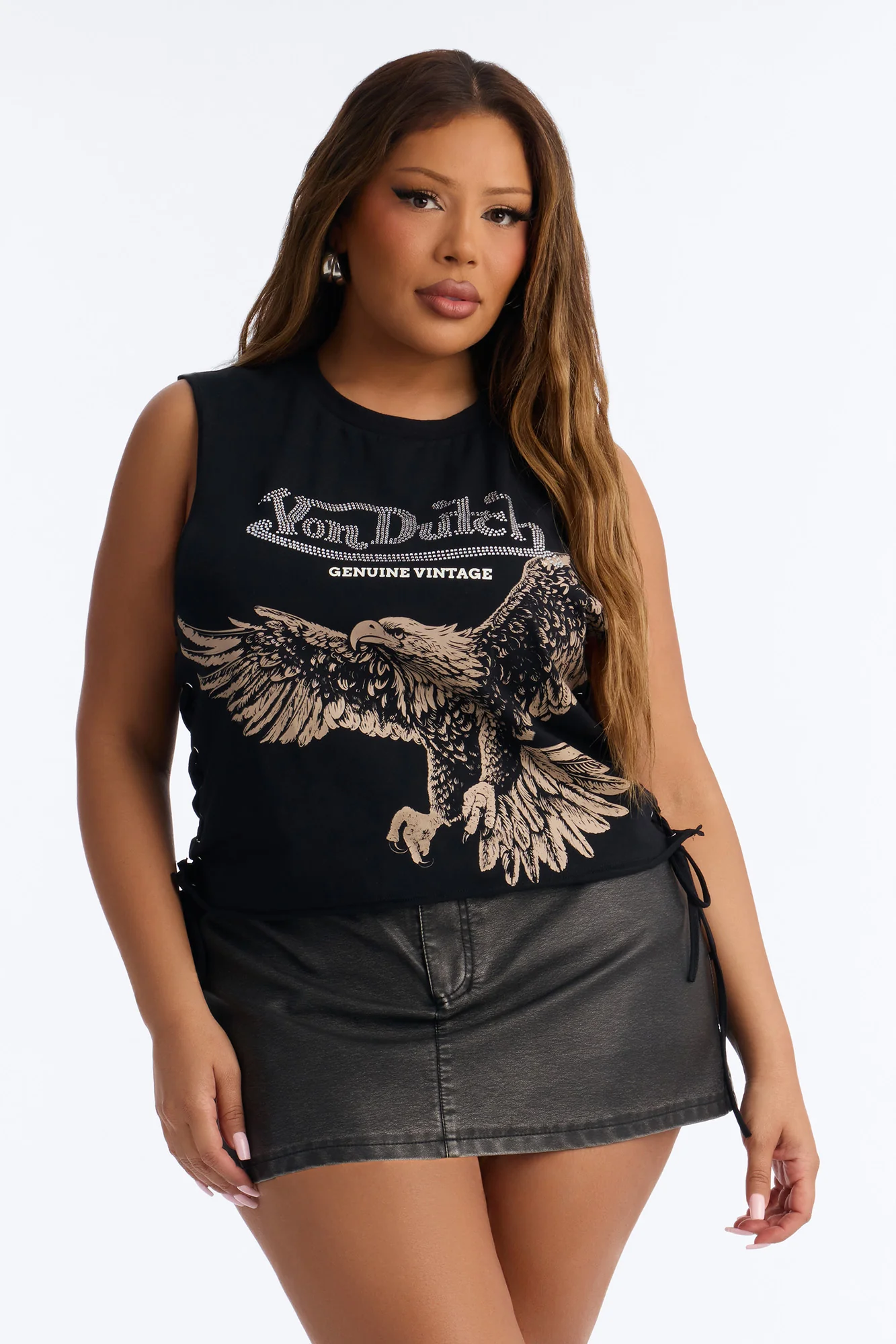 Von Dutch Rocker Rhinestone Grommet Tank Top - Black - Image 6