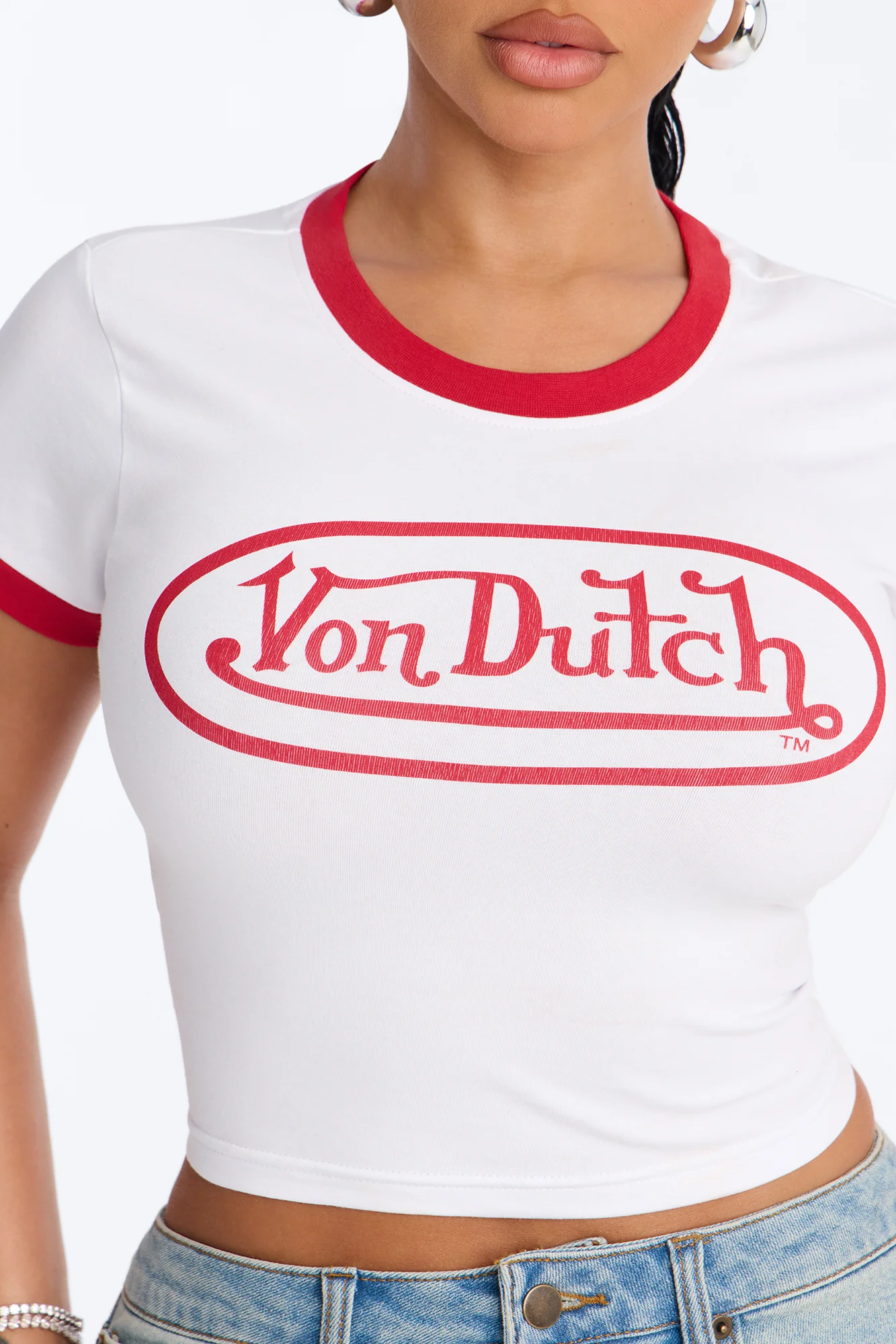 Von Dutch Rocker Ringer Cropped Tee - White - Image 3