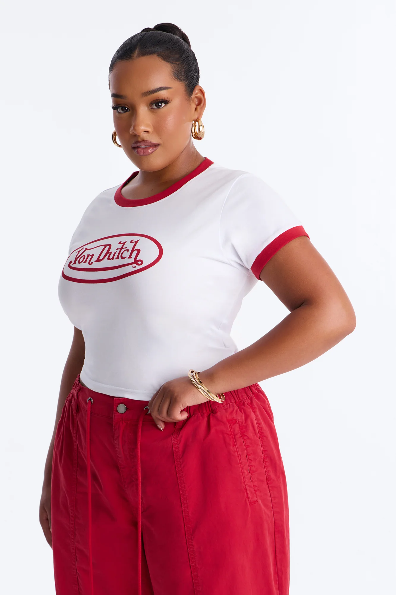 Von Dutch Rocker Ringer Cropped Tee - White - Image 5