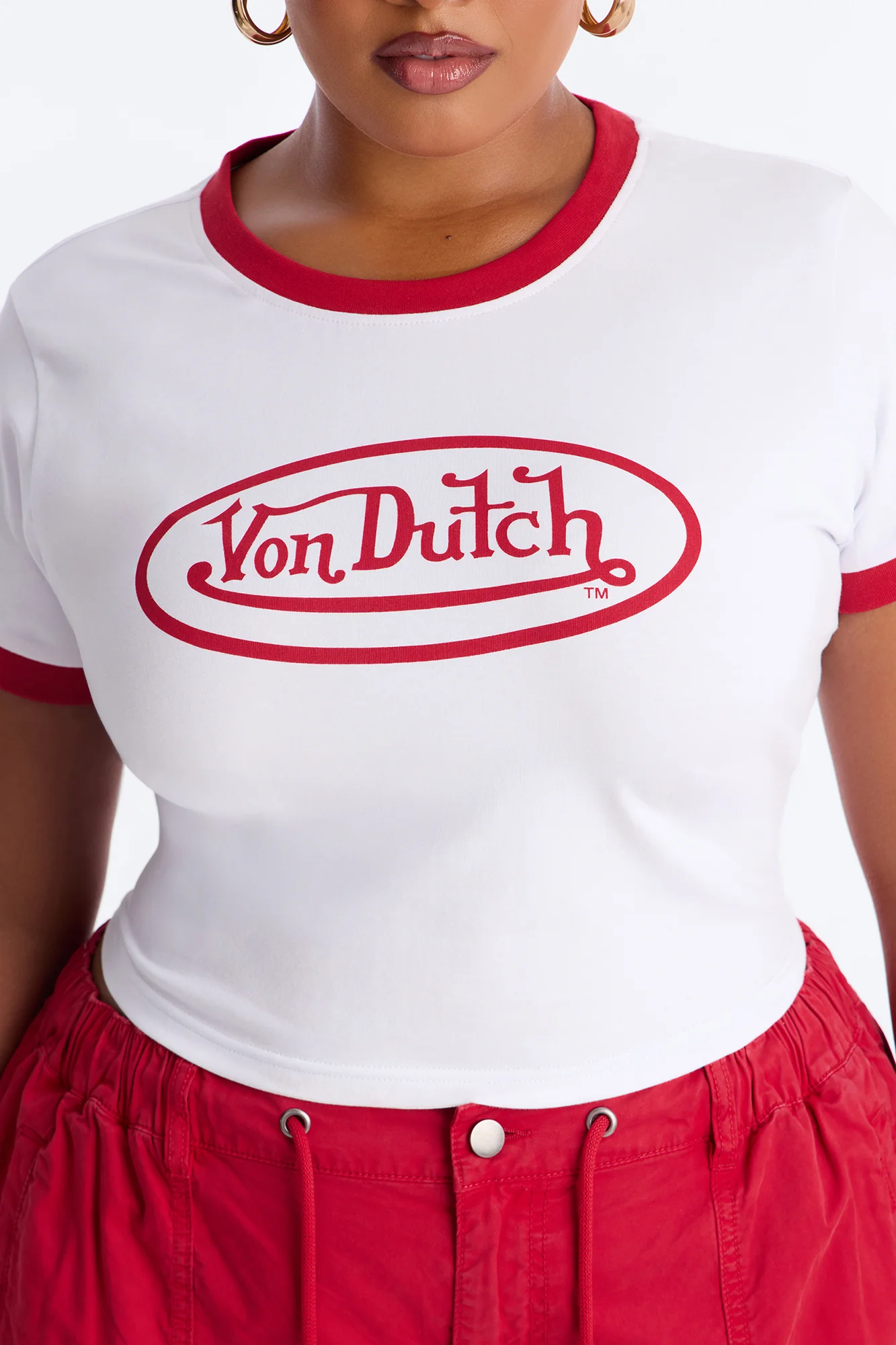 Von Dutch Rocker Ringer Cropped Tee - White - Image 7