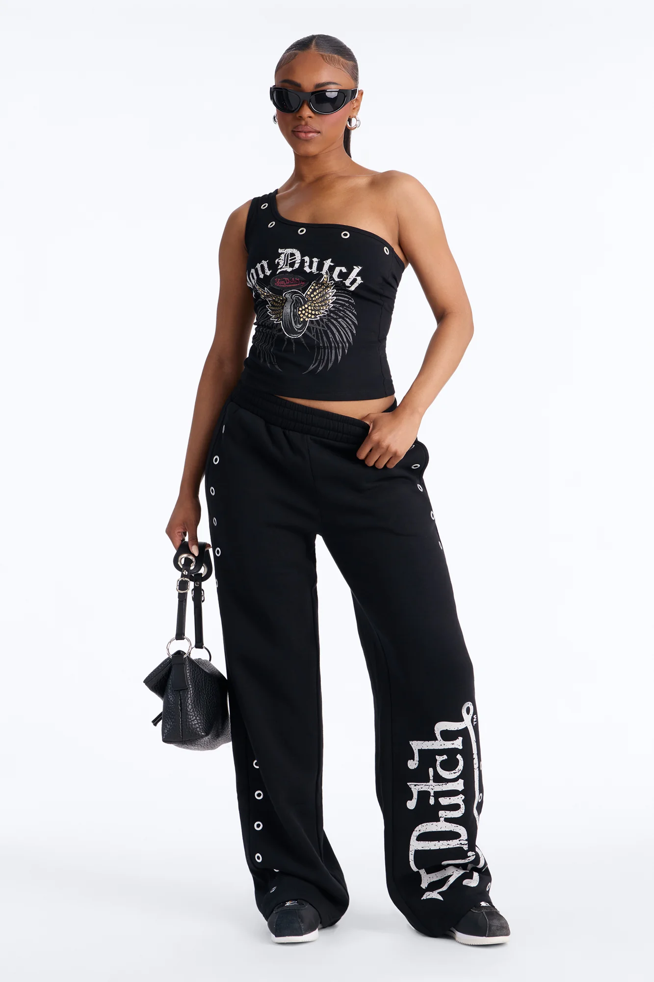 Von Dutch Rocker Wide Leg Grommet Pant - Black