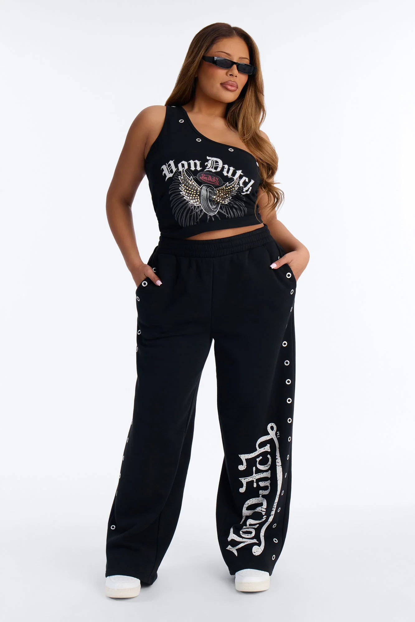 Von Dutch Rocker Wide Leg Grommet Pant - Black - Image 5