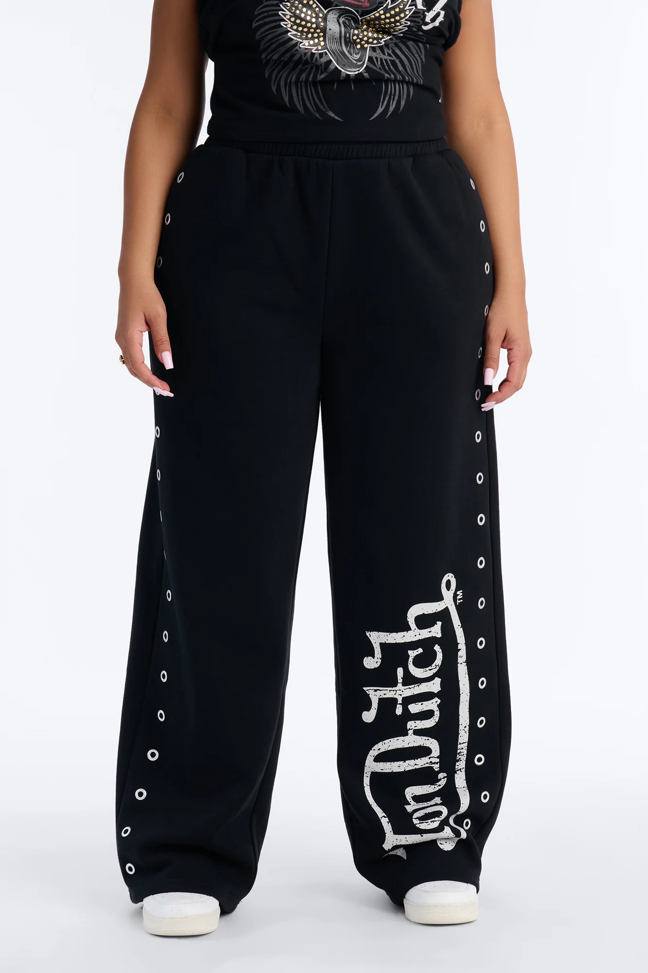Von Dutch Rocker Wide Leg Grommet Pant - Black - Image 6