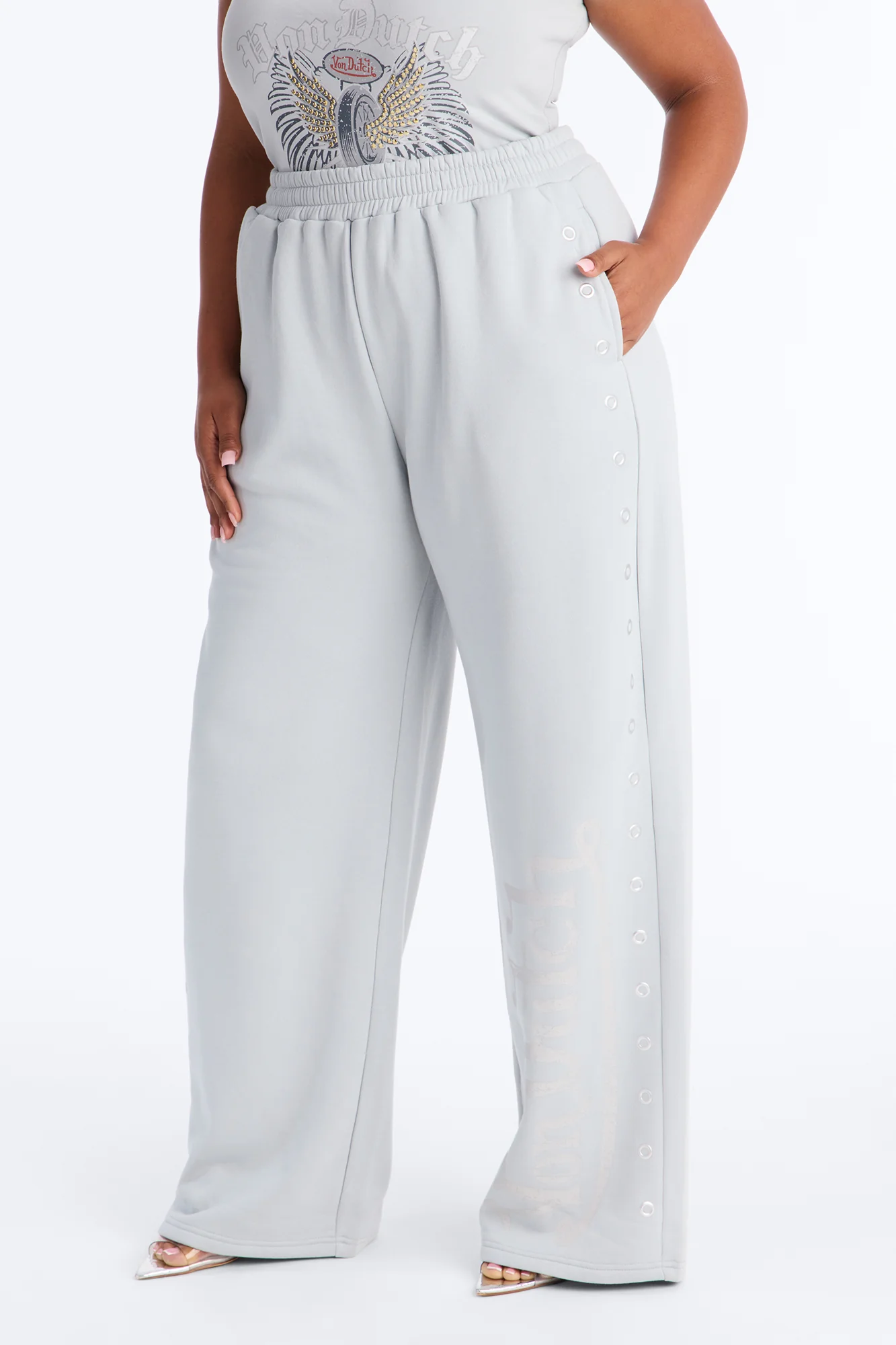 Von Dutch Rocker Wide Leg Pant - Grey - Image 6