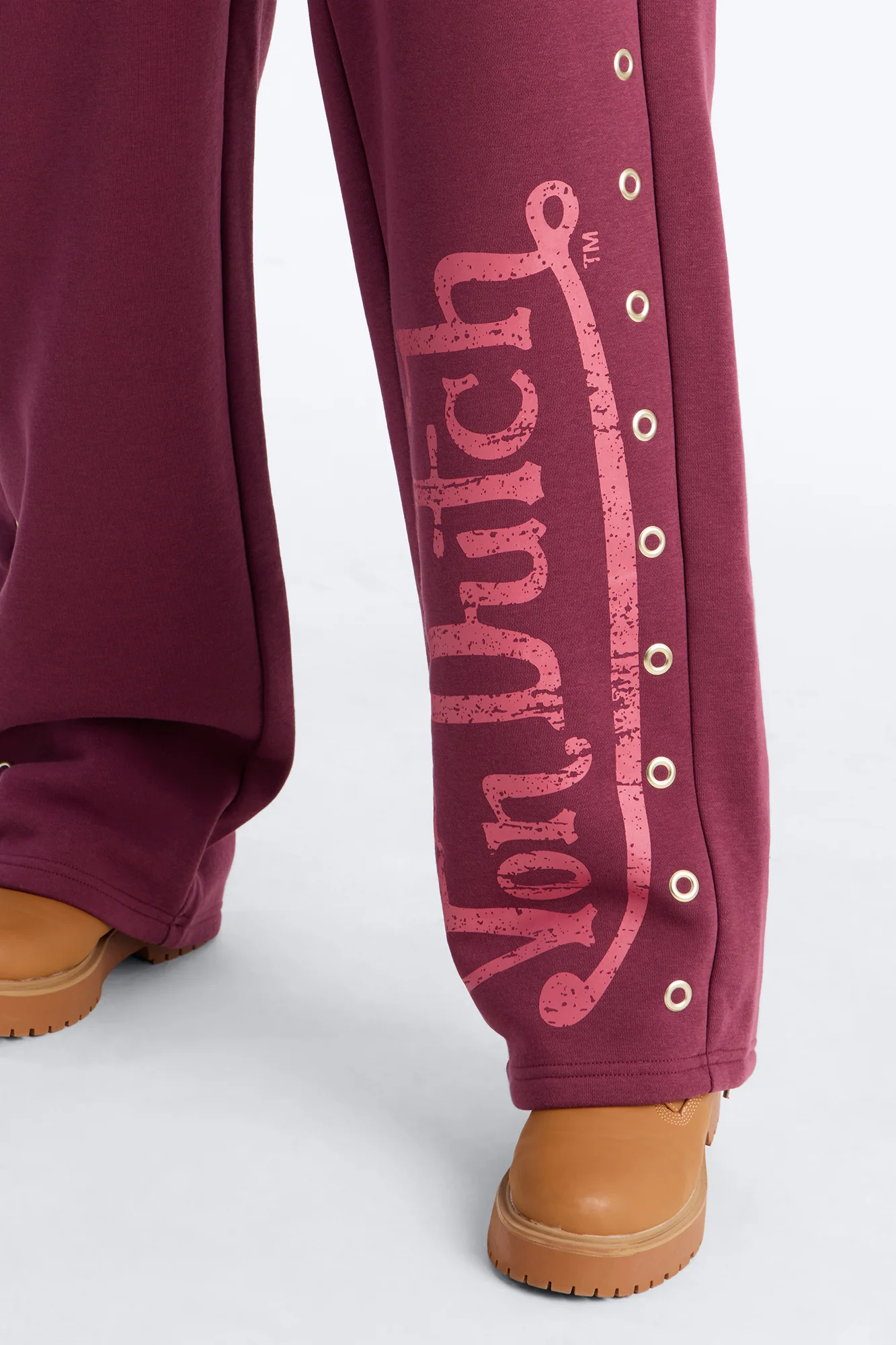 Von Dutch Rocker Wide Leg Pant With Grommets - Burgundy - Image 3