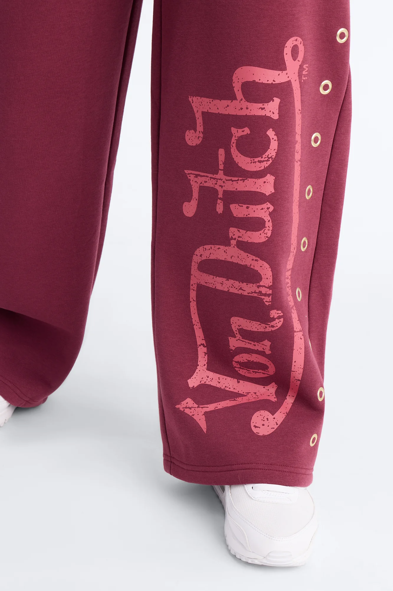 Von Dutch Rocker Wide Leg Pant With Grommets - Burgundy - Image 7
