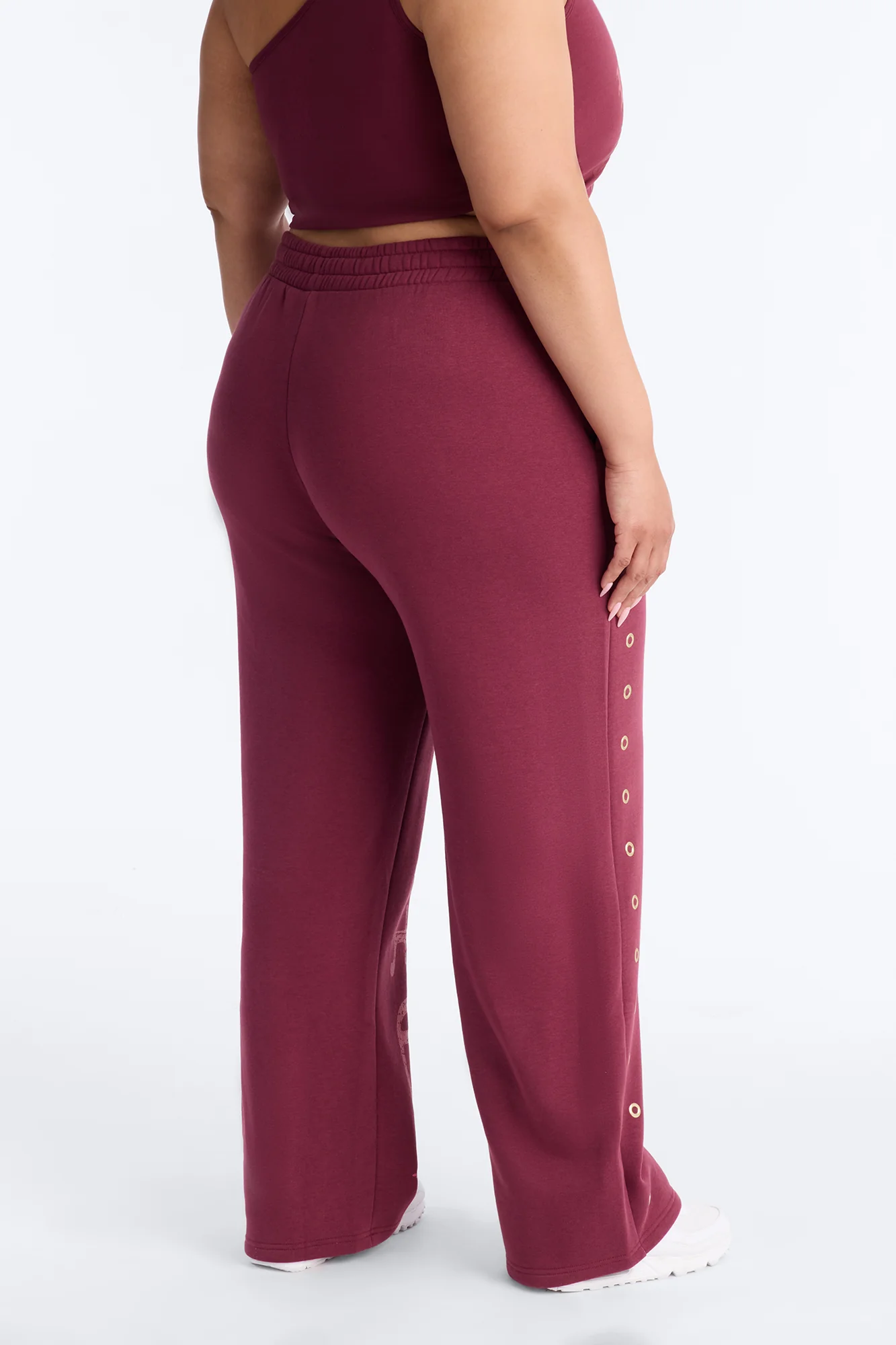 Von Dutch Rocker Wide Leg Pant With Grommets - Burgundy - Image 8