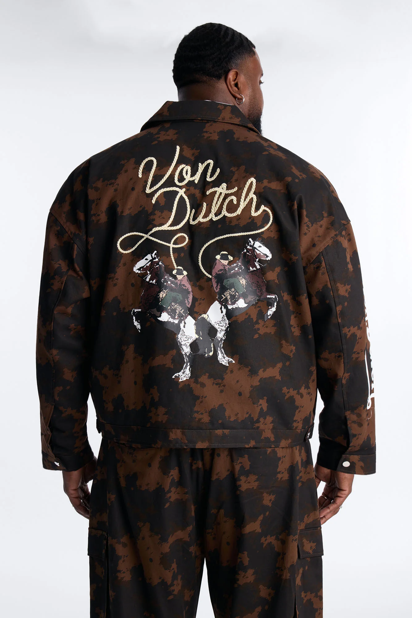 Von Dutch Rodeo Faux Pony Hair Work Jacket - Brown - Image 8