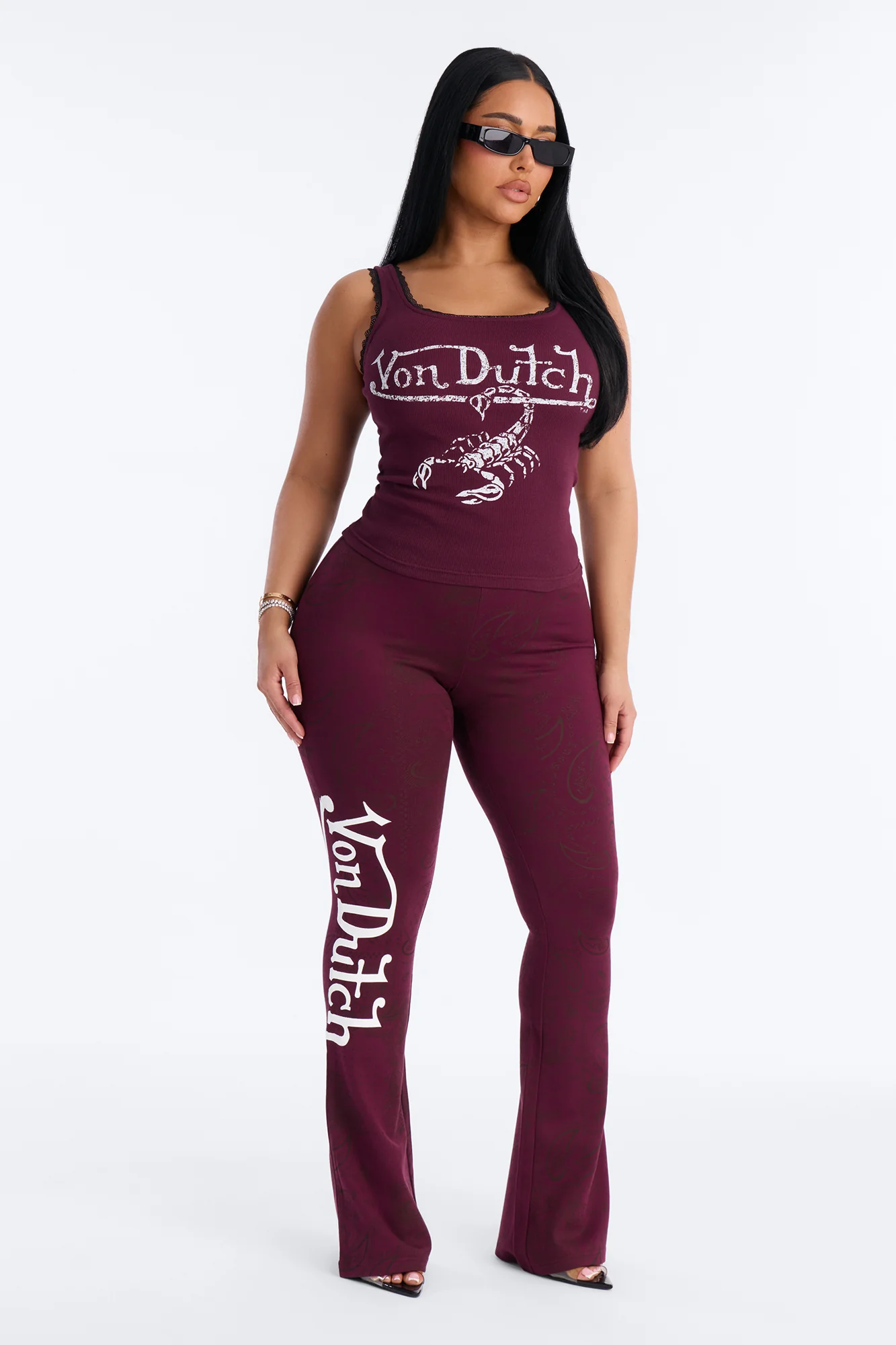 Von Dutch Scorpio Edge Flare Leggings - Burgundy