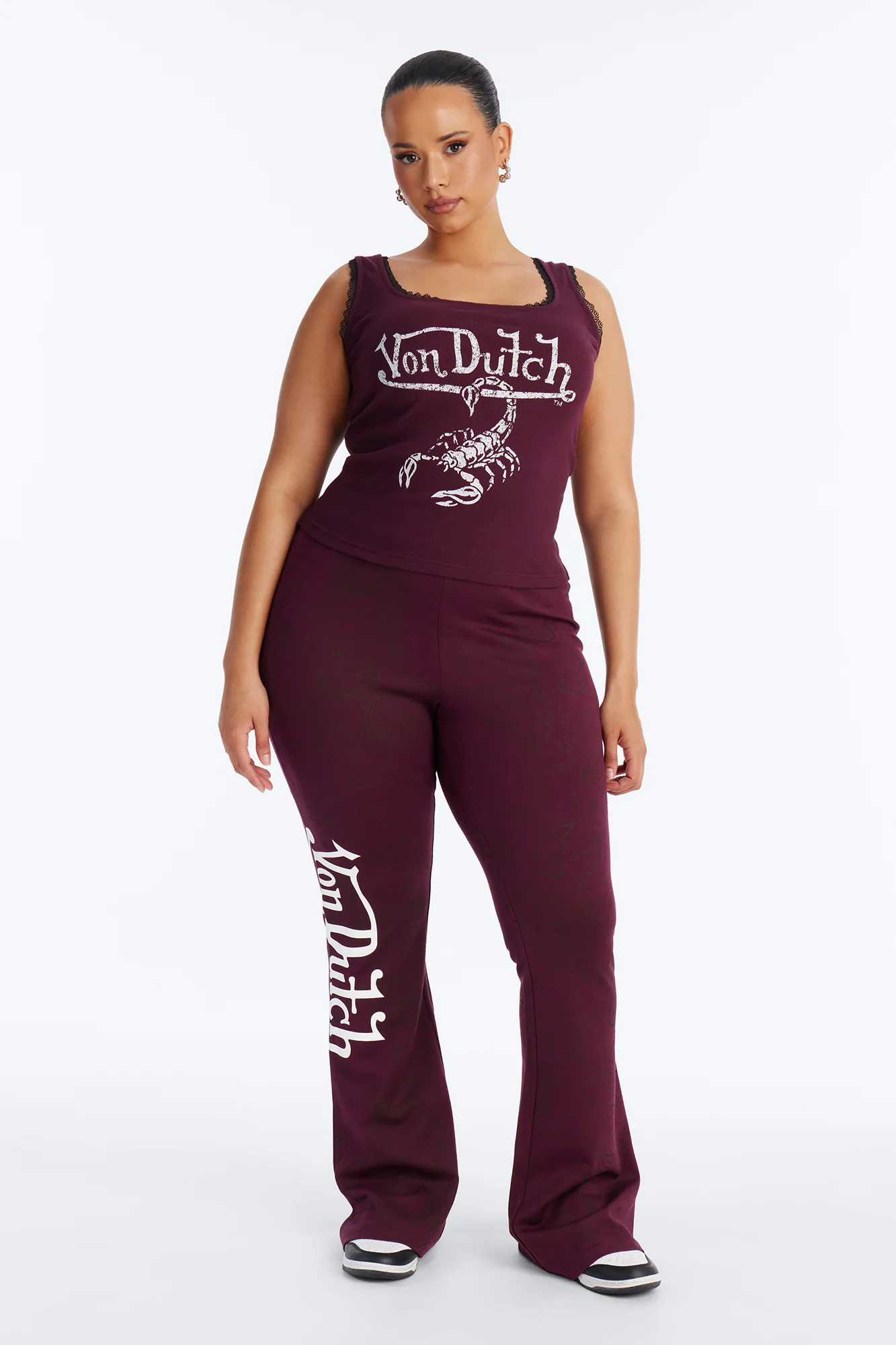 Von Dutch Scorpio Edge Flare Leggings - Burgundy - Image 6