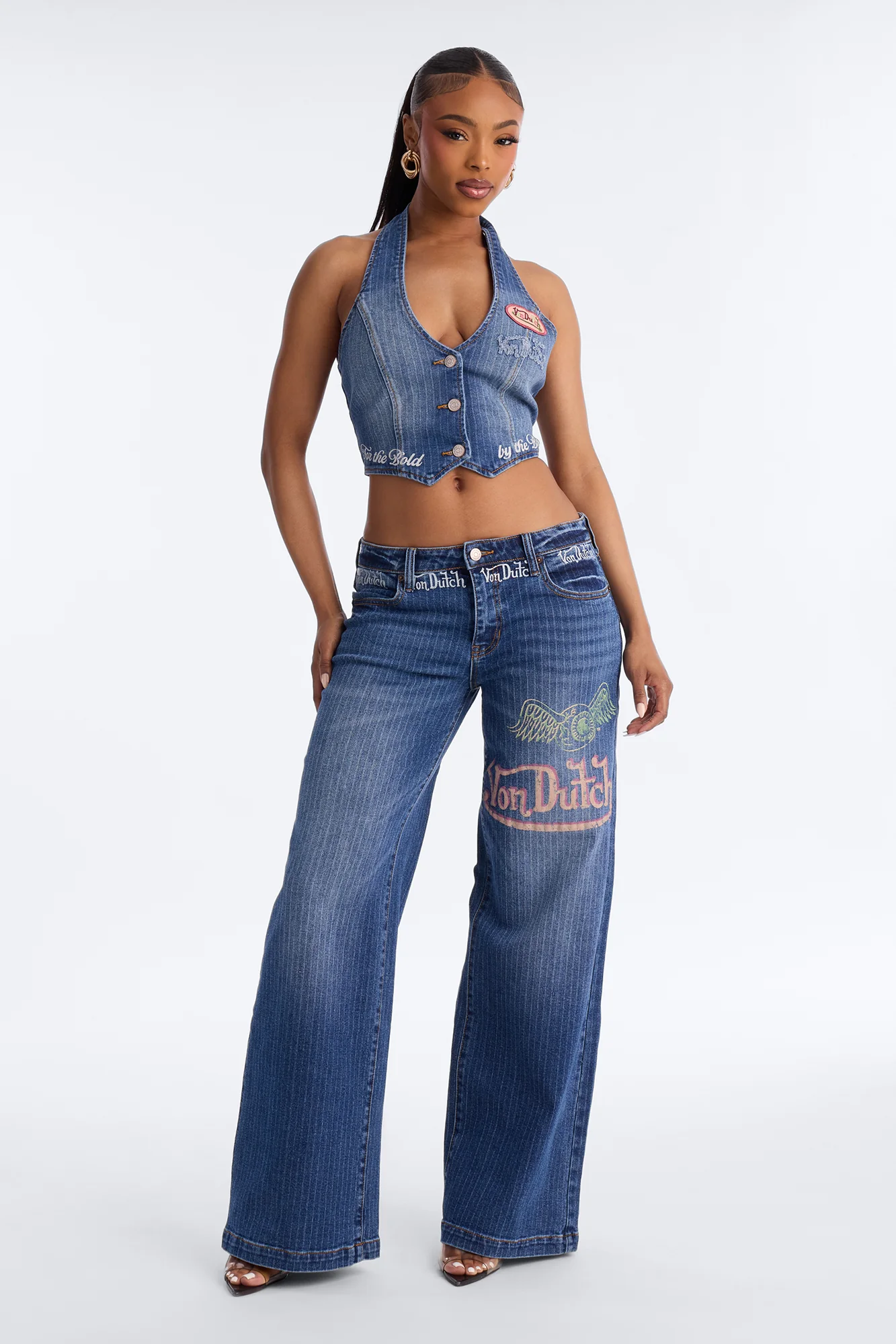 Von Dutch Striped Denim Vest - Medium Wash - Image 2