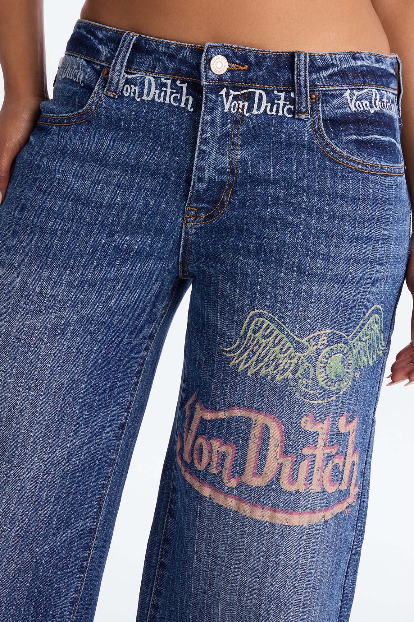 Von Dutch Striped Wide Leg Jeans - Medium Wash - Image 3