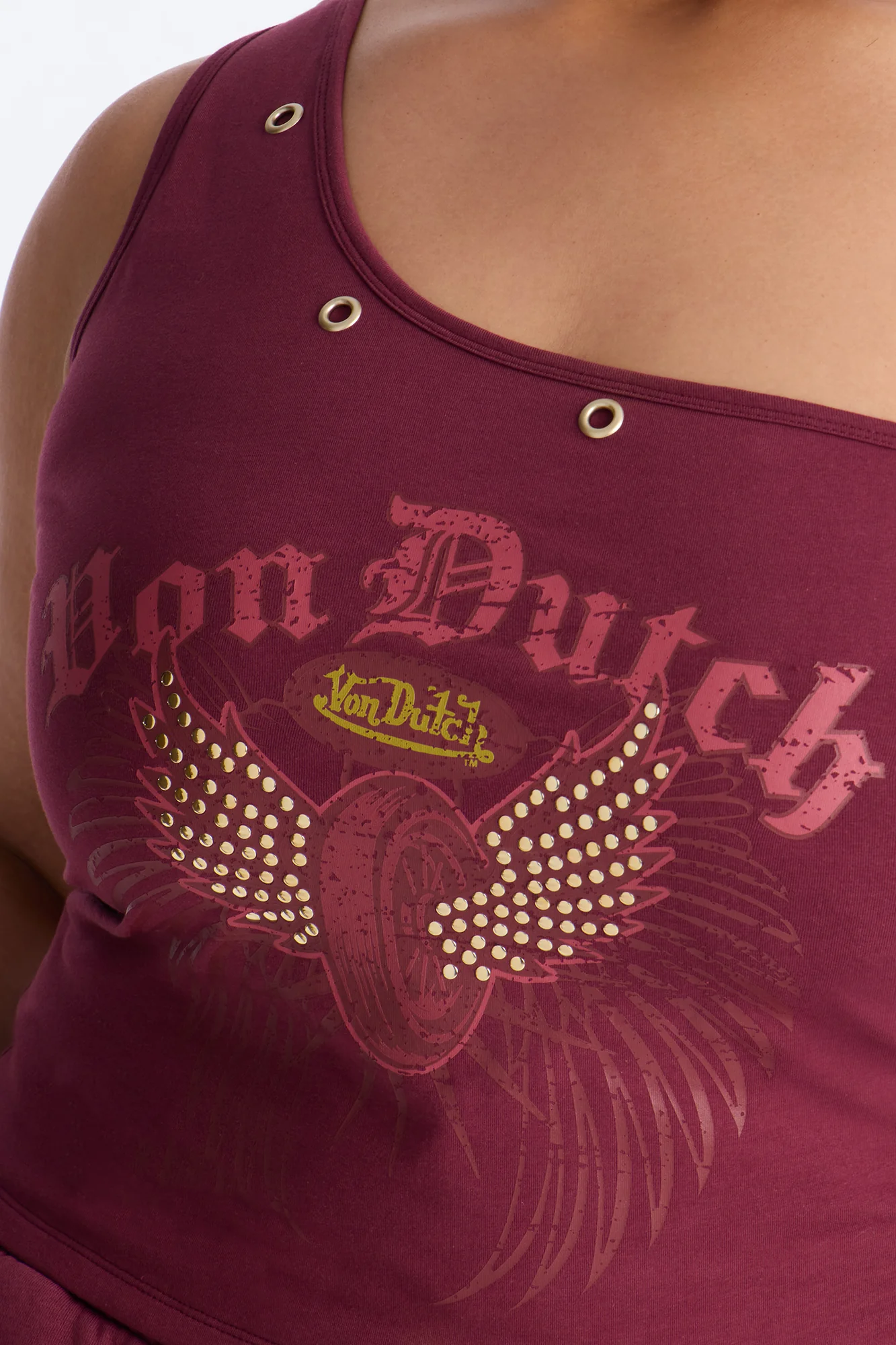 Von Dutch Studded One Shoulder Tank Top - Burgundy - Image 7