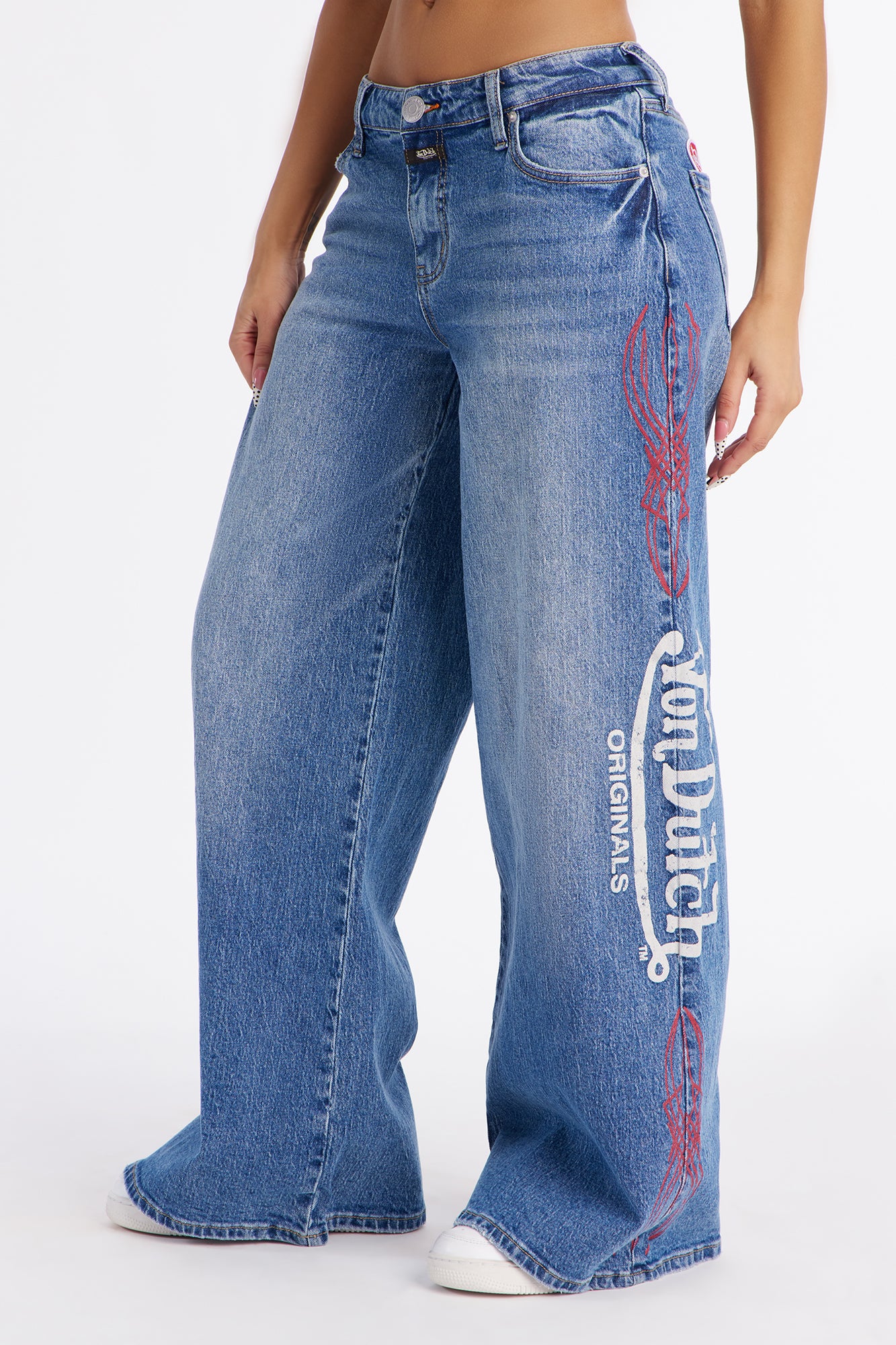 Von Dutch Tattoo Wide Leg Jeans - Medium Wash