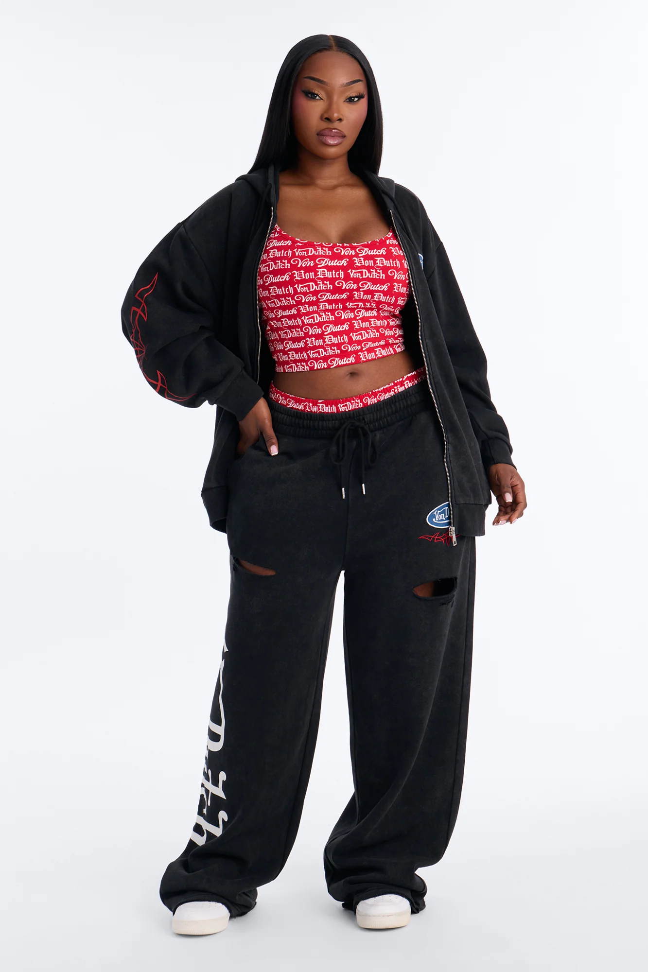 Von Dutch Waistband Washed Wide Leg Pant - Black Wash - Image 5