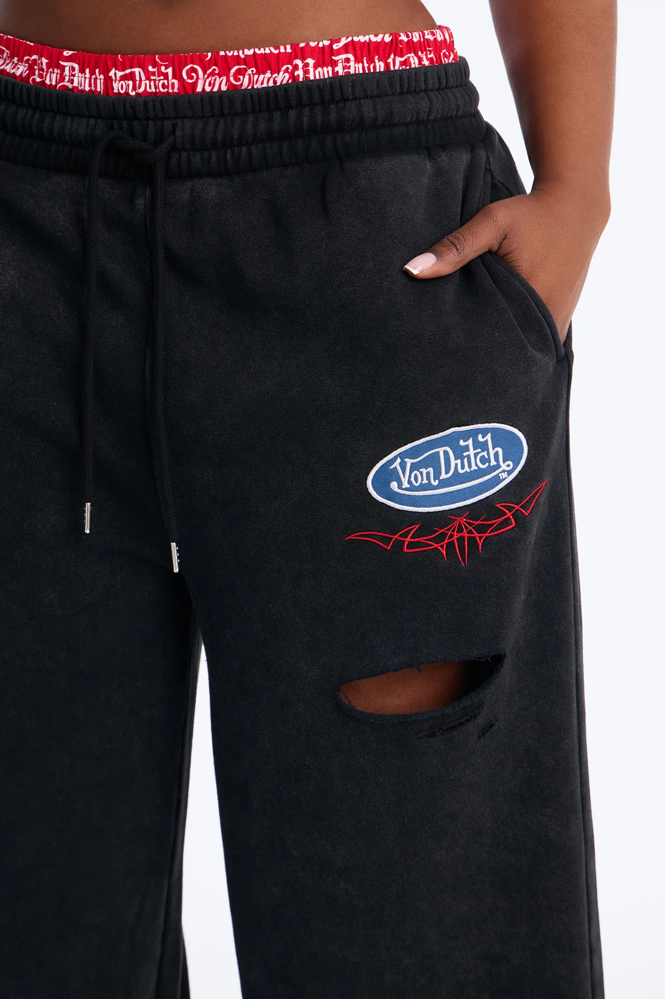 Von Dutch Waistband Washed Wide Leg Pant - Black Wash - Image 7