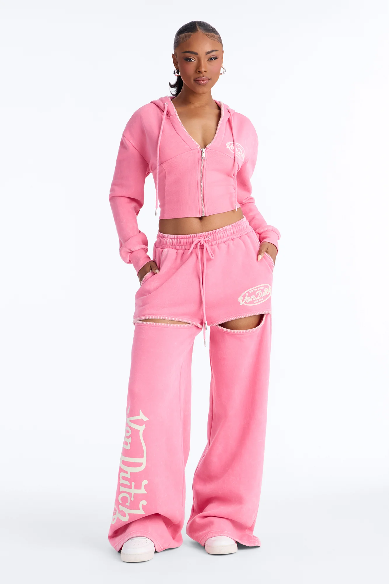Von Dutch Washed Faded Love Zip Up Sweatshirt - Pink - Image 2