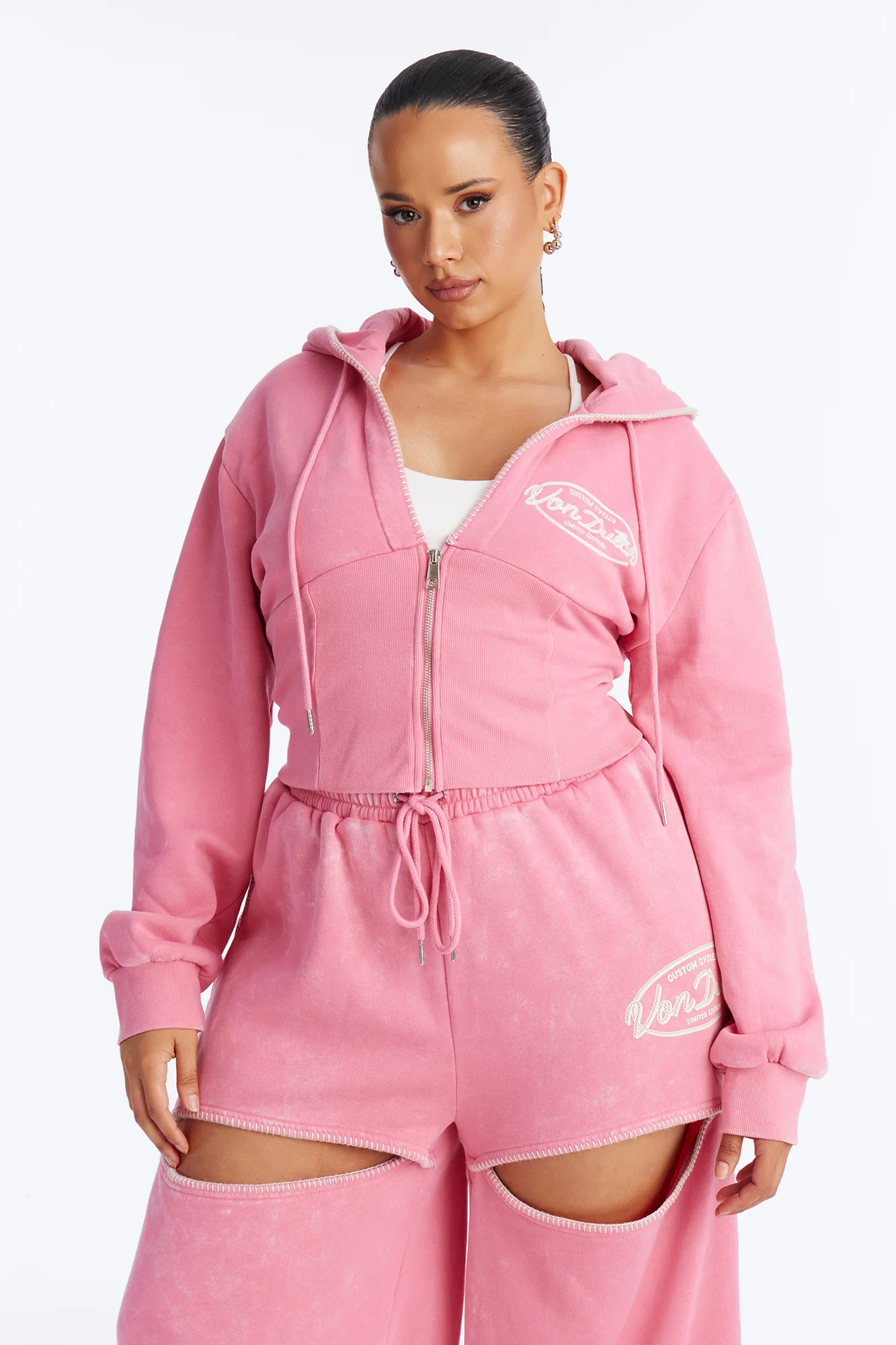 Von Dutch Washed Faded Love Zip Up Sweatshirt - Pink - Image 6