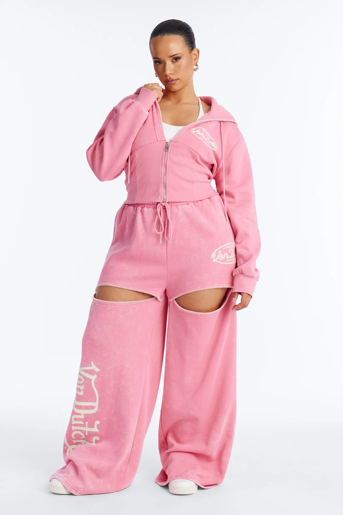Von Dutch Washed Faded Love Zip Up Sweatshirt - Pink - Image 7
