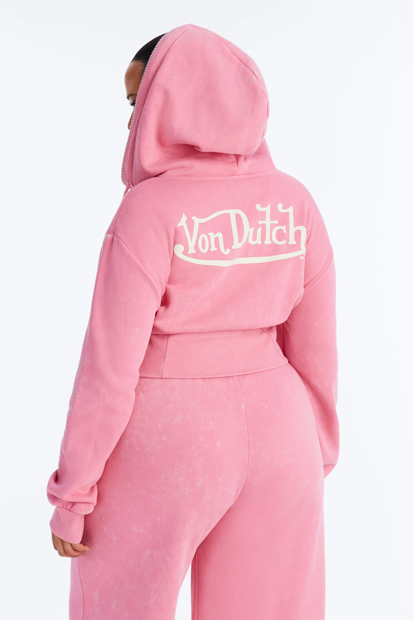 Von Dutch Washed Faded Love Zip Up Sweatshirt - Pink - Image 9