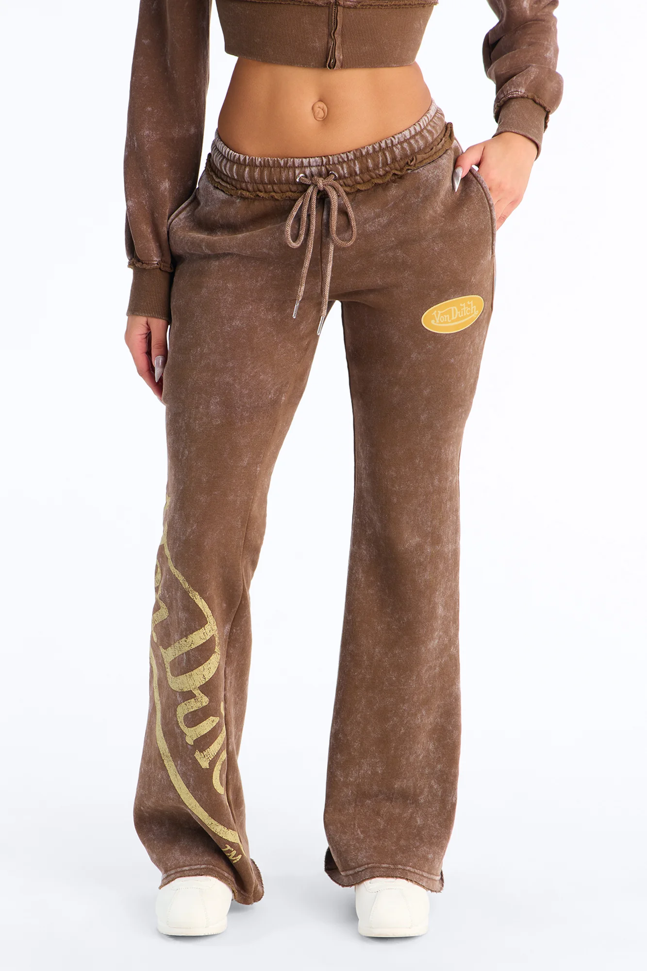 Von Dutch Western Gal Washed Flare Pants - Brown - Image 2
