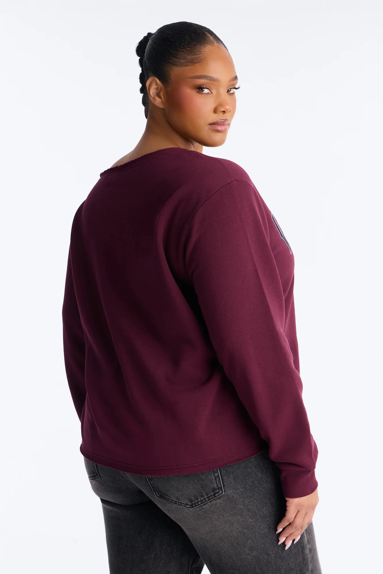 Von Dutch Western Heart Off Shoulder Studded Sweatshirt - Burgundy - Image 8