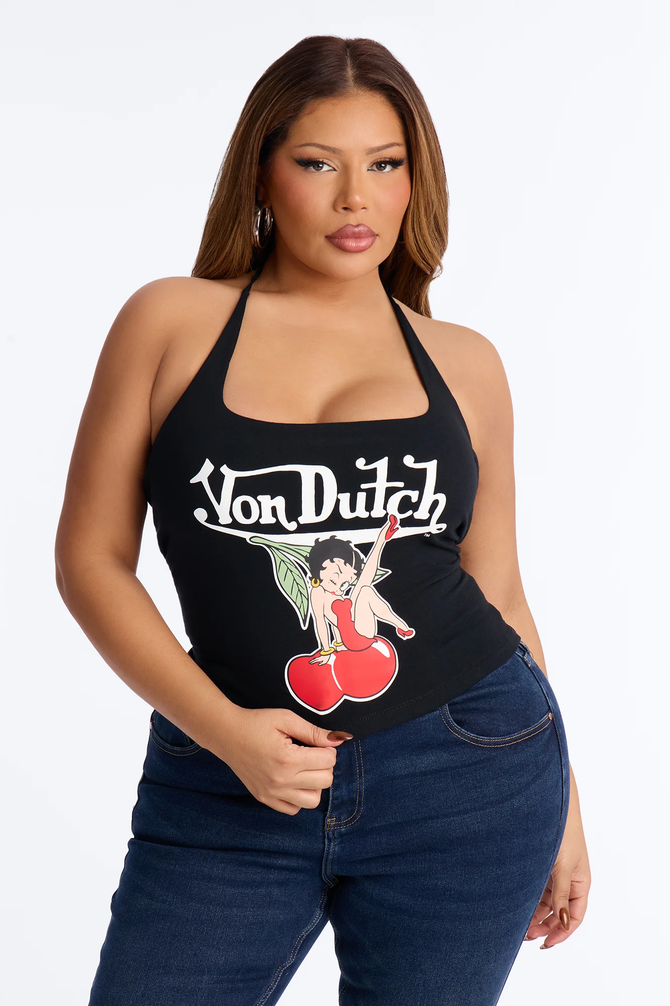 Von Dutch x Betty Boop Cherry On Top Halter Top - Black - Image 5