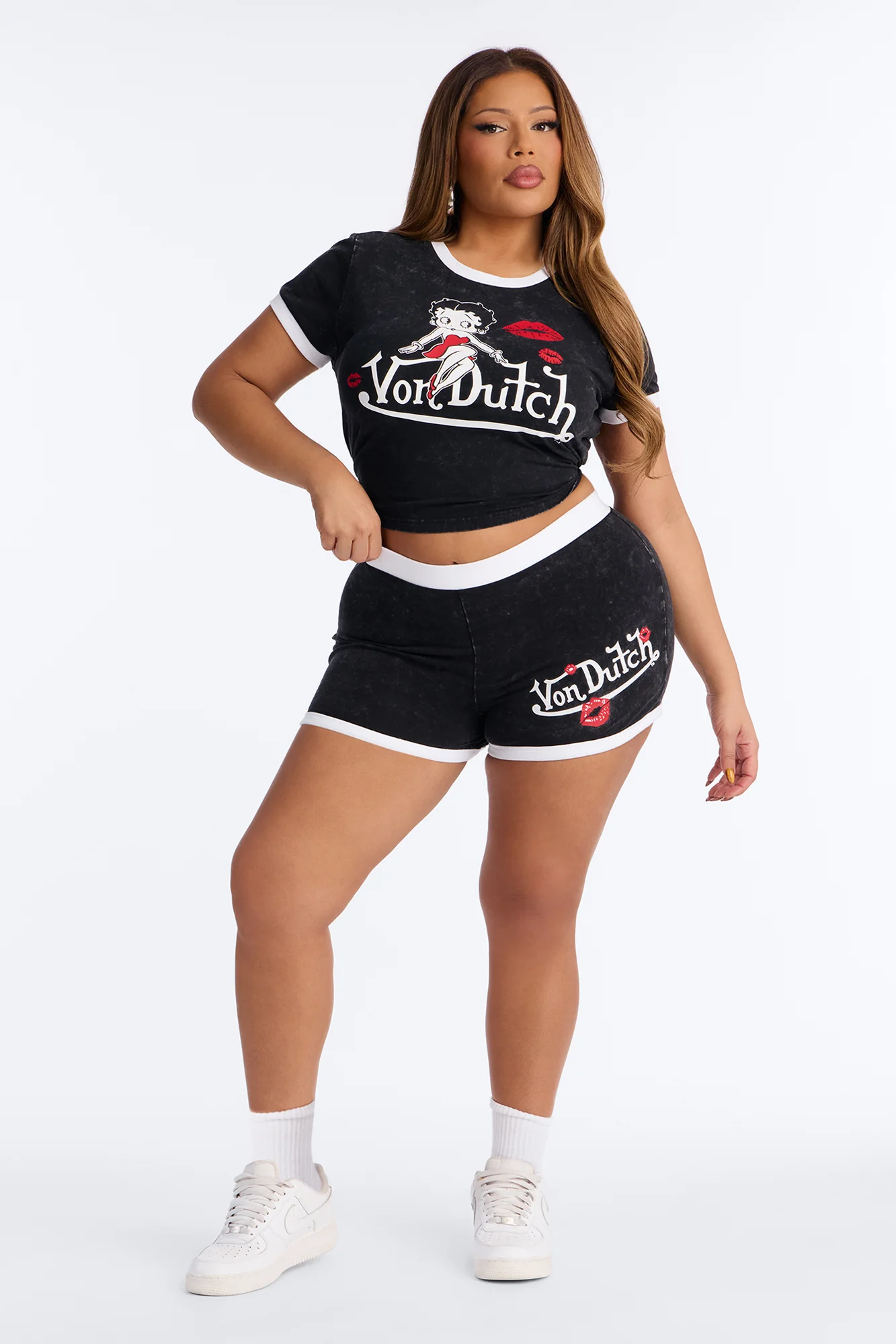 Von Dutch x Betty Boop Lucious Lips Washed Micro Shorts - Black Wash - Image 4
