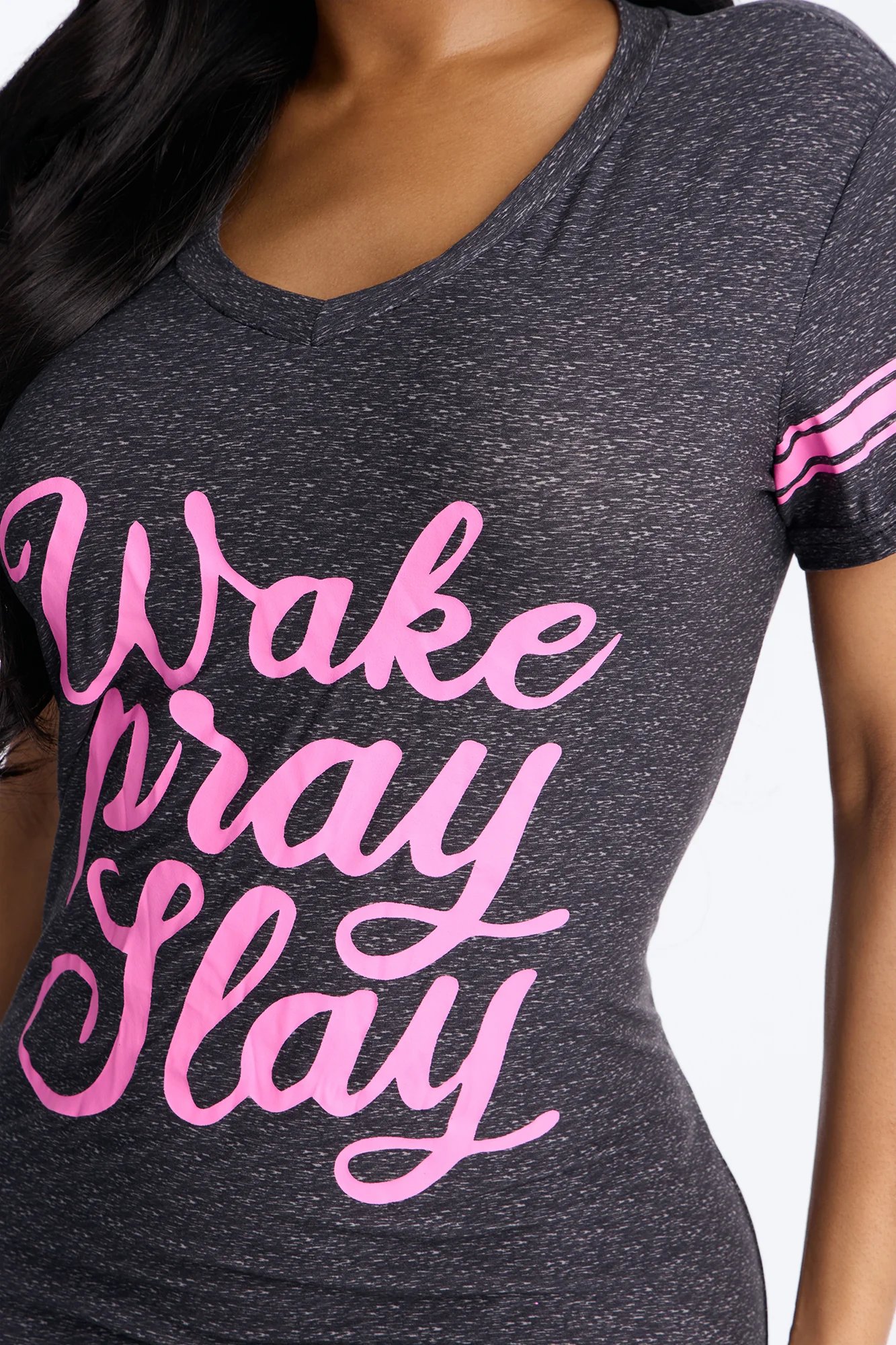 Wake Pray Slay Short Sleeve PJ Sleep Shirt - Charcoal - Image 2