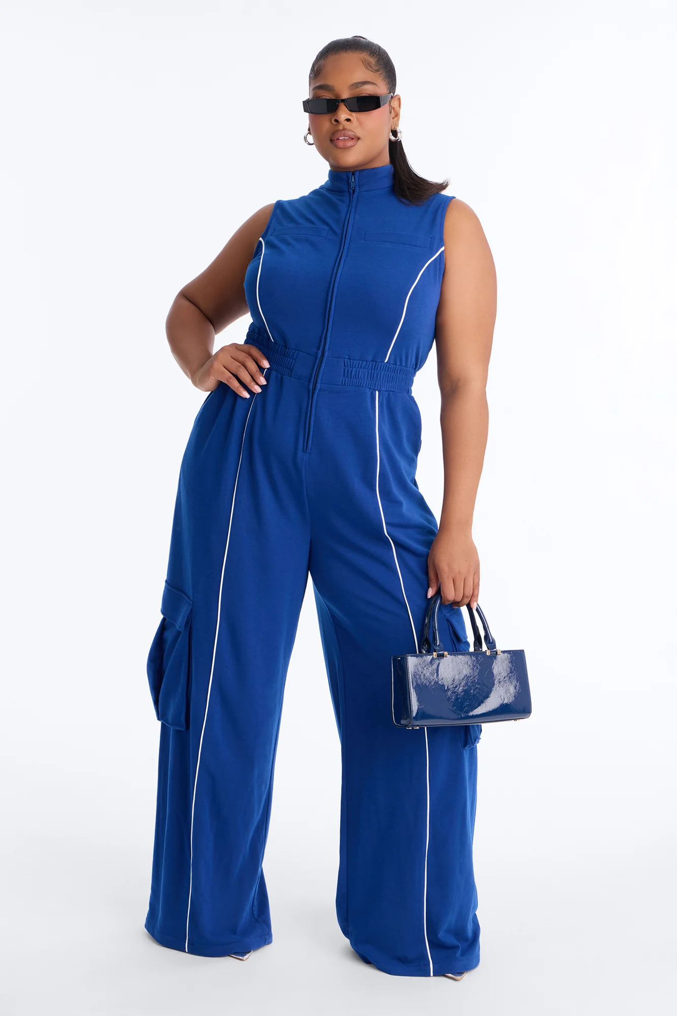 Walk And Talk Wide Leg Jumpsuit - Navy - Image 5