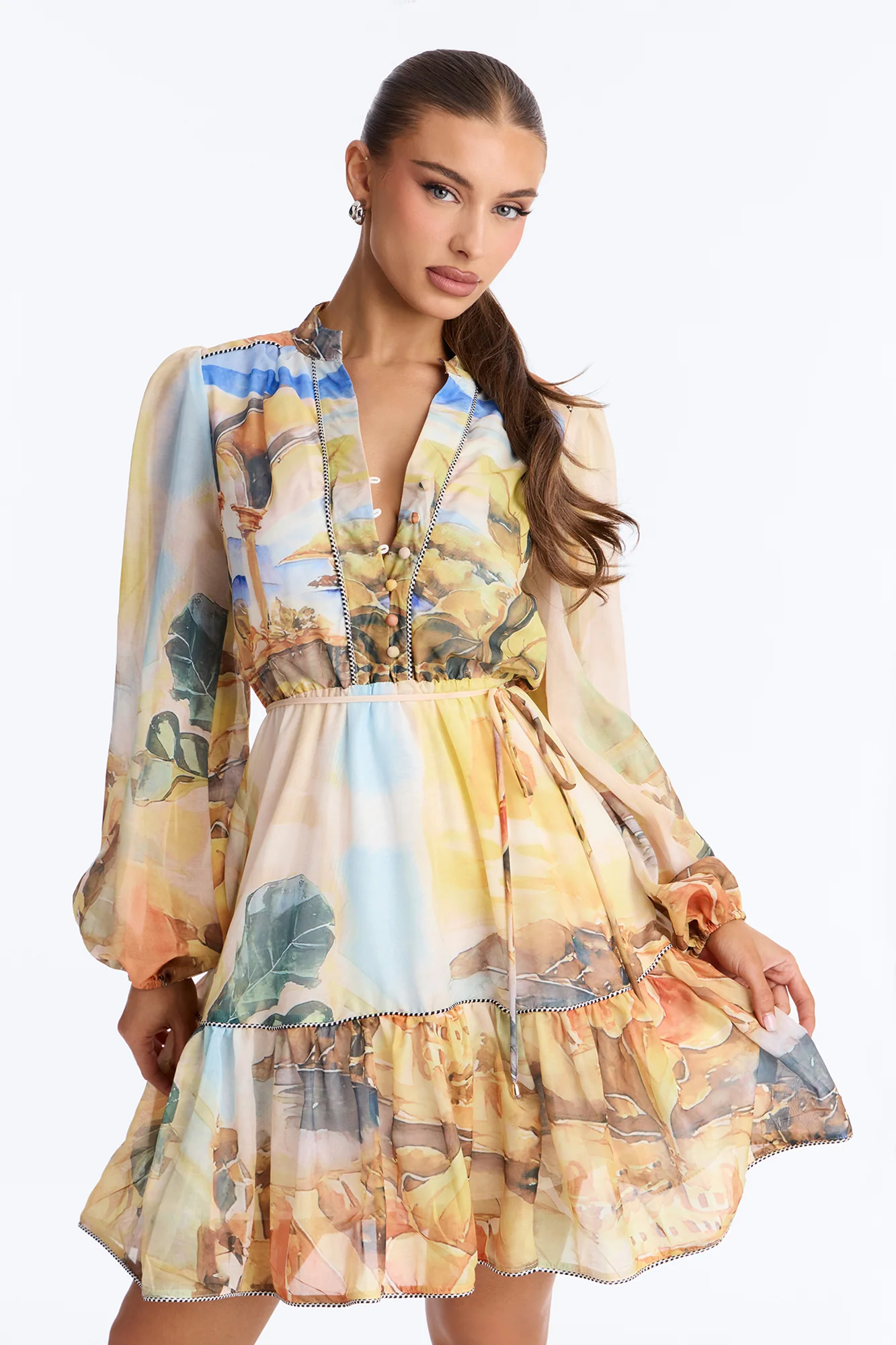 Walks Through Rome Chiffon Mini Dress - Yellow/combo - Image 2