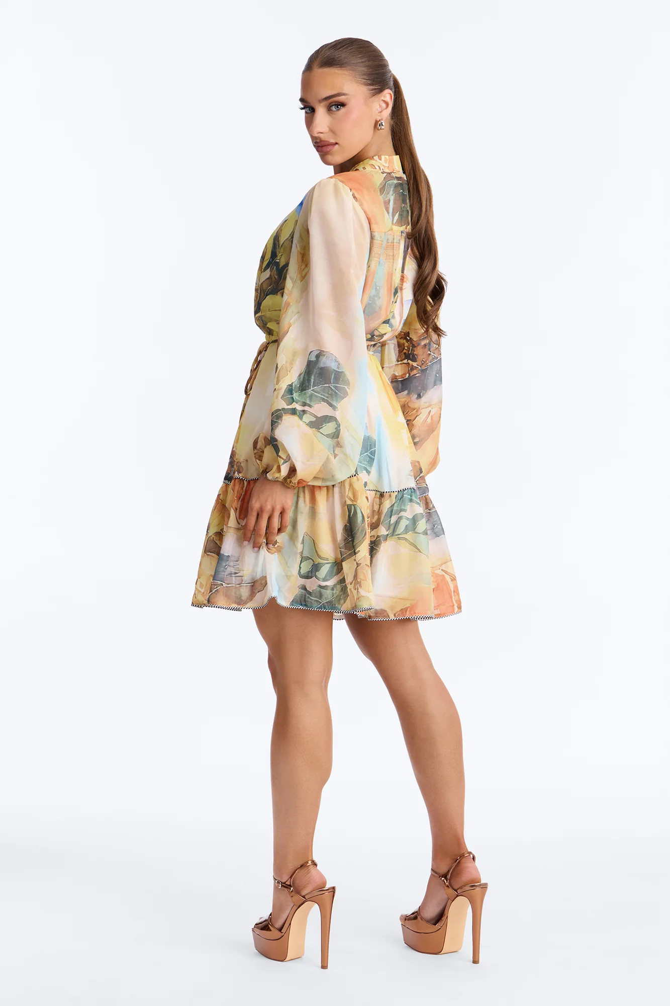 Walks Through Rome Chiffon Mini Dress - Yellow/combo - Image 4