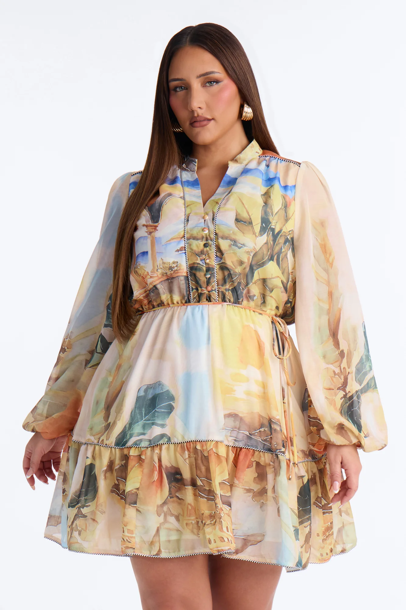 Walks Through Rome Chiffon Mini Dress - Yellow/combo - Image 6