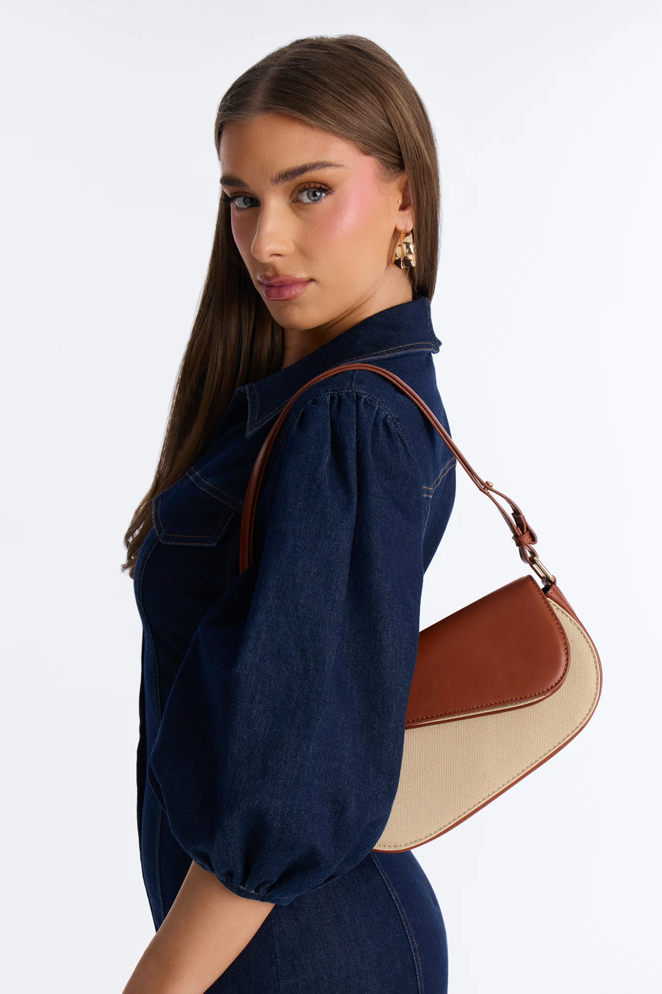 Wall Street Walk Faux Leather Shoulder Handbag - Brown/combo