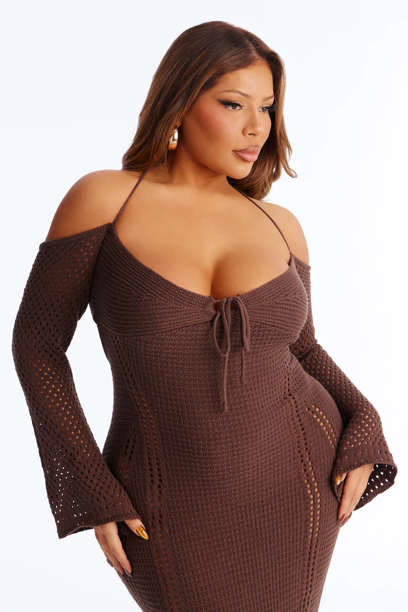 Wanderlust Backless Crochet Maxi Dress - Chocolate - Image 6