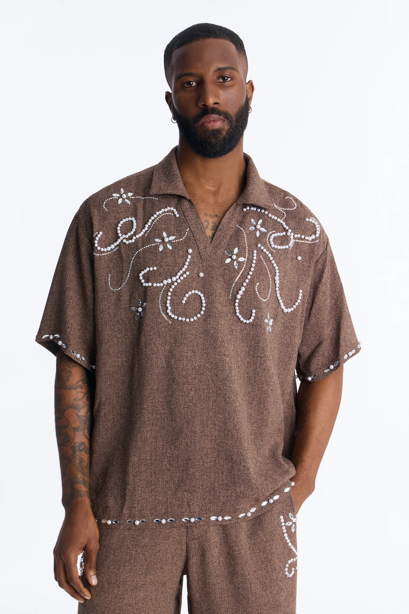 Wanderlust Pearl Journey Johnny Collar Polo - Brown