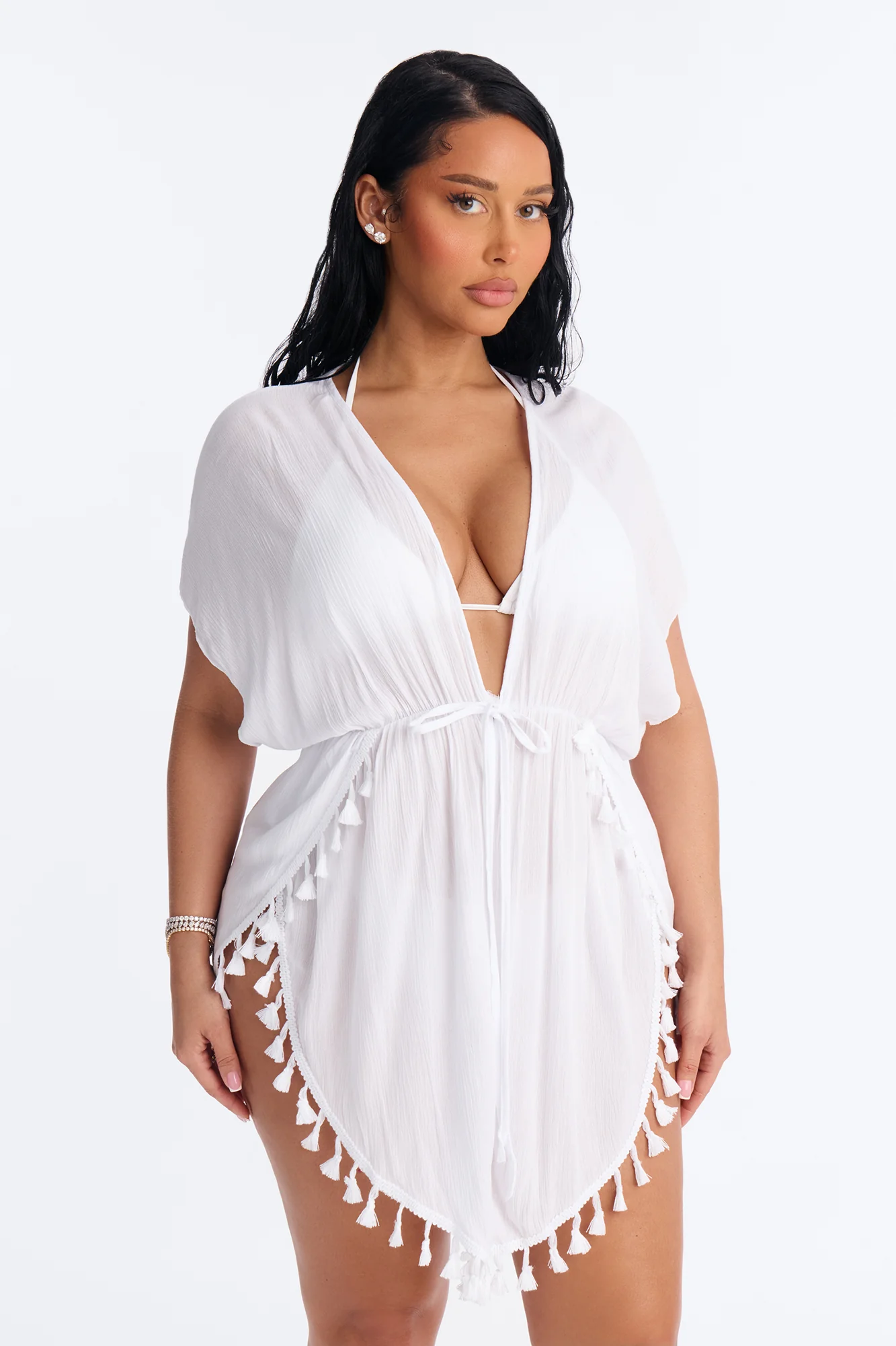 Warm Days Cover Up Tassel Mini Dress - White - Image 2