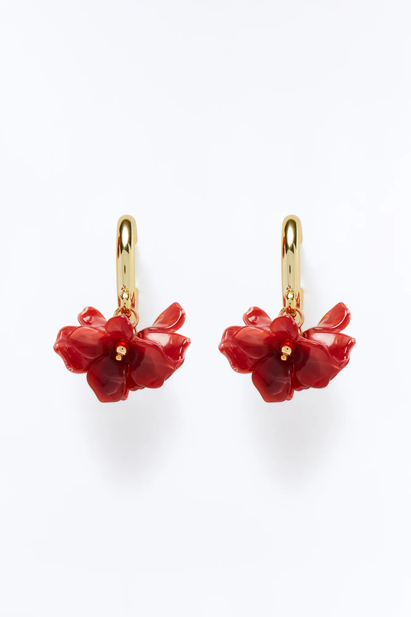 Warm Florals Hoop Earrings - Gold/Red - Image 3