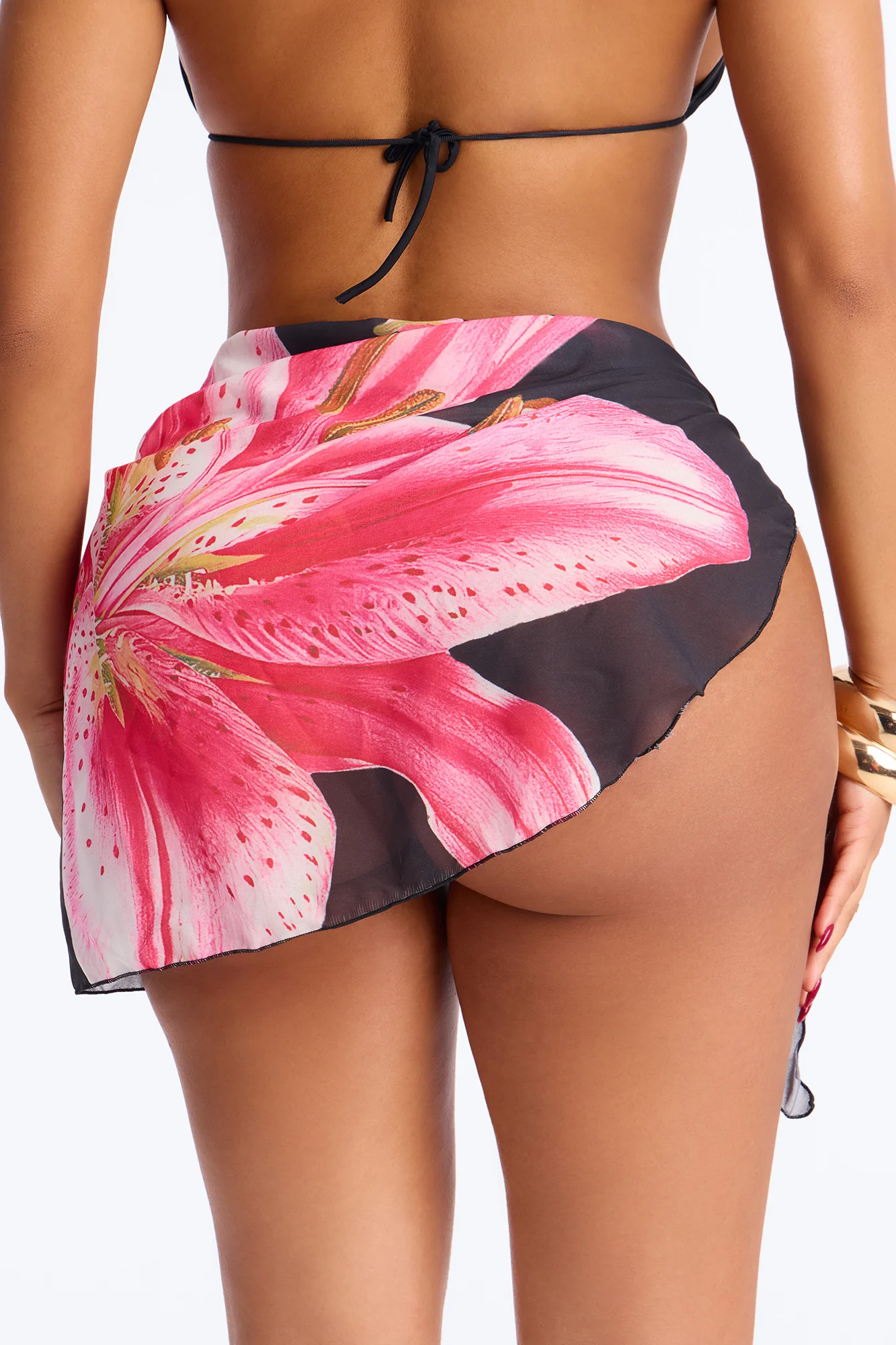 Warm Mood Sheer Hibiscus Mini Swim Cover Up Sarong - Black/combo - Image 3