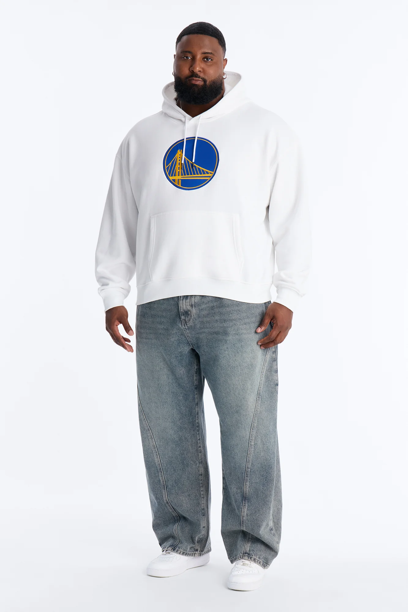 Warriors Old English Embroidery Hoodie - White - Image 6